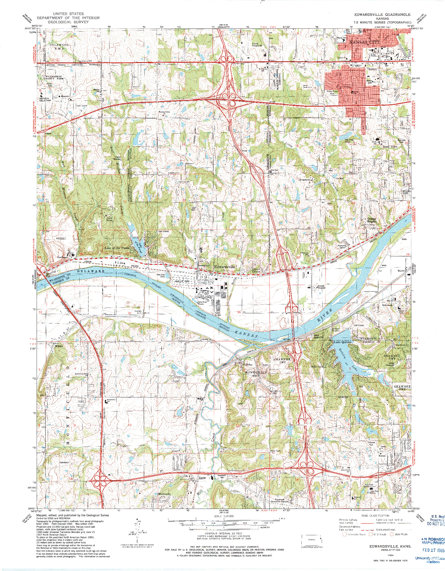 USGS 1:24000-SCALE QUADRANGLE FOR EDWARDSVILLE, KS 1984