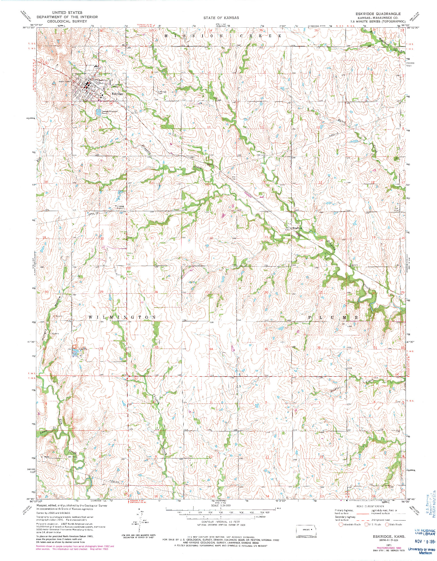 USGS 1:24000-SCALE QUADRANGLE FOR ESKRIDGE, KS 1971