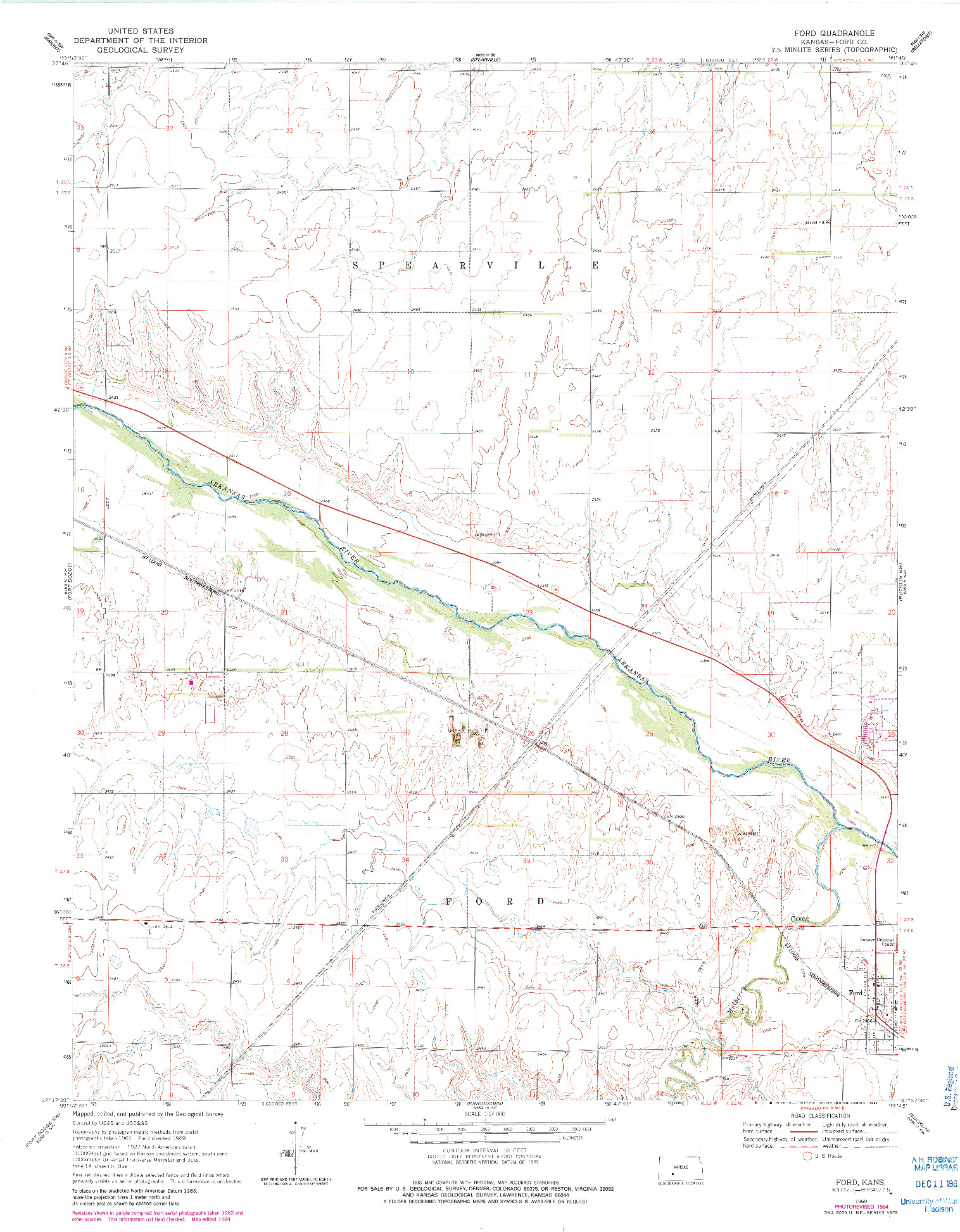 USGS 1:24000-SCALE QUADRANGLE FOR FORD, KS 1969
