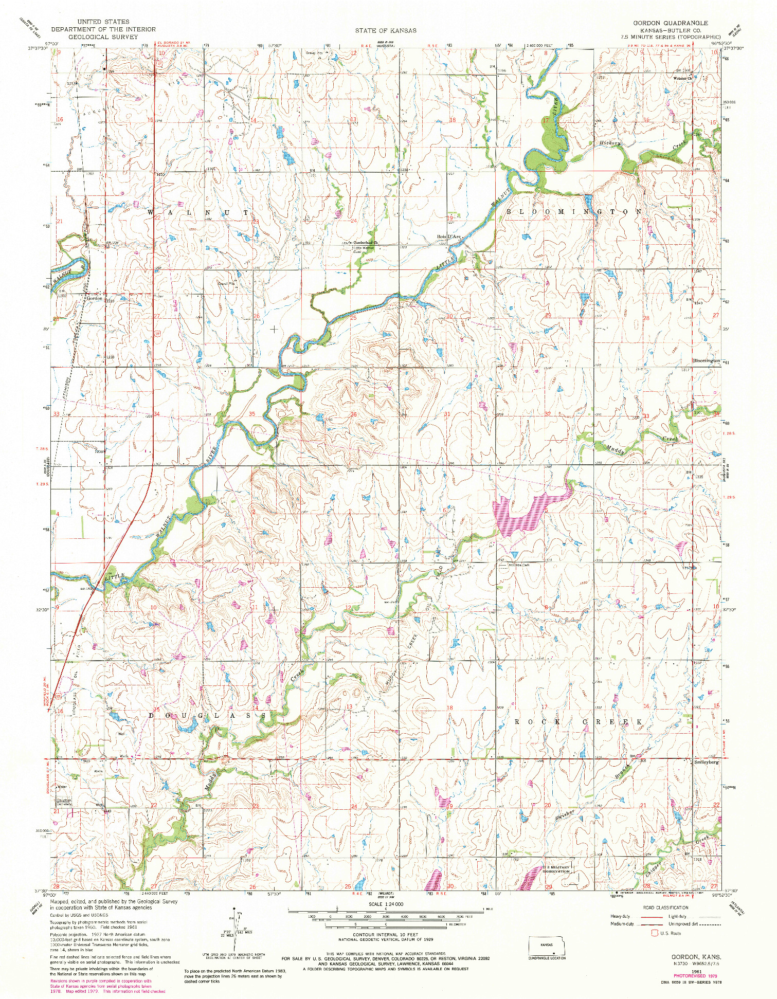 USGS 1:24000-SCALE QUADRANGLE FOR GORDON, KS 1961