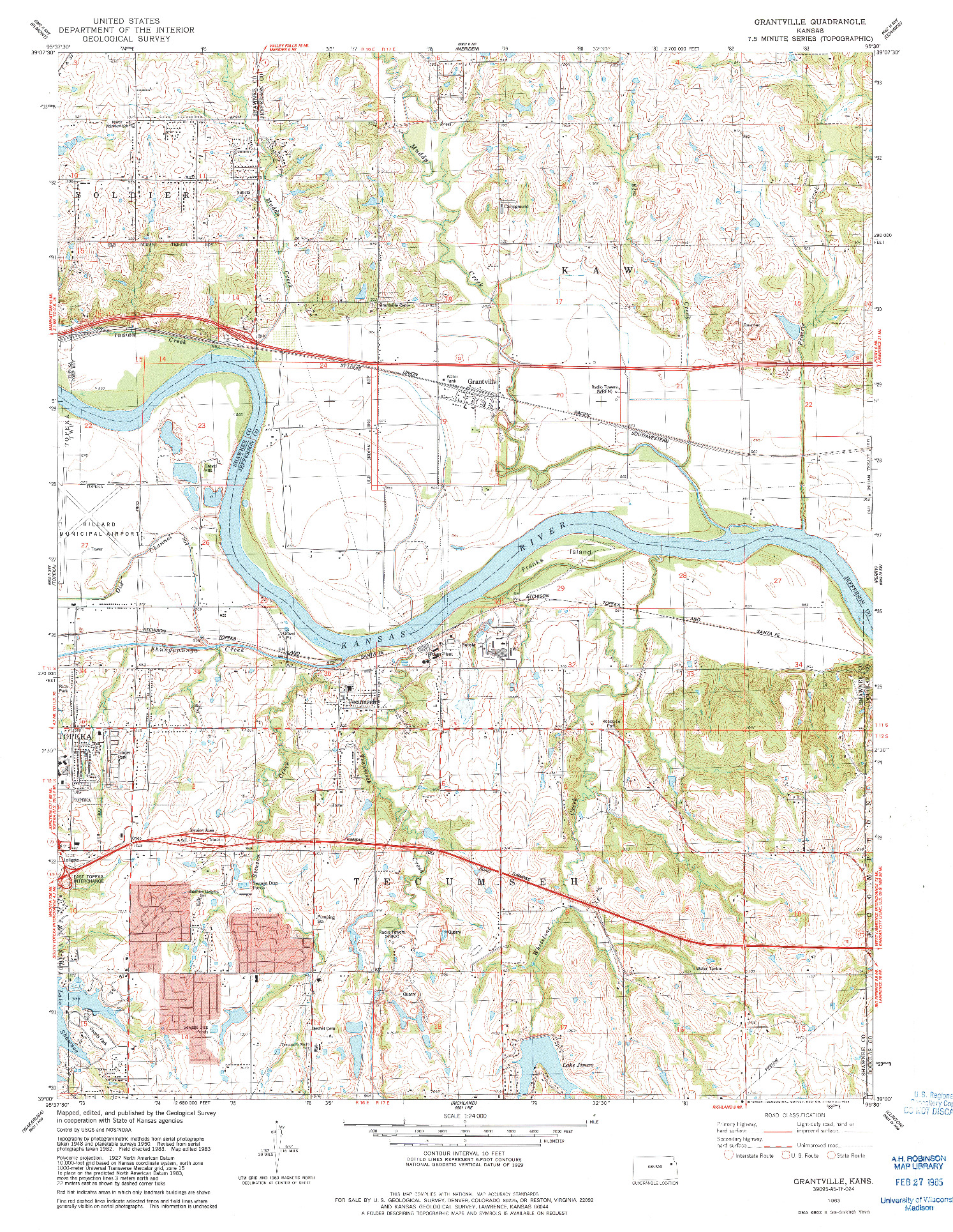 USGS 1:24000-SCALE QUADRANGLE FOR GRANTVILLE, KS 1983