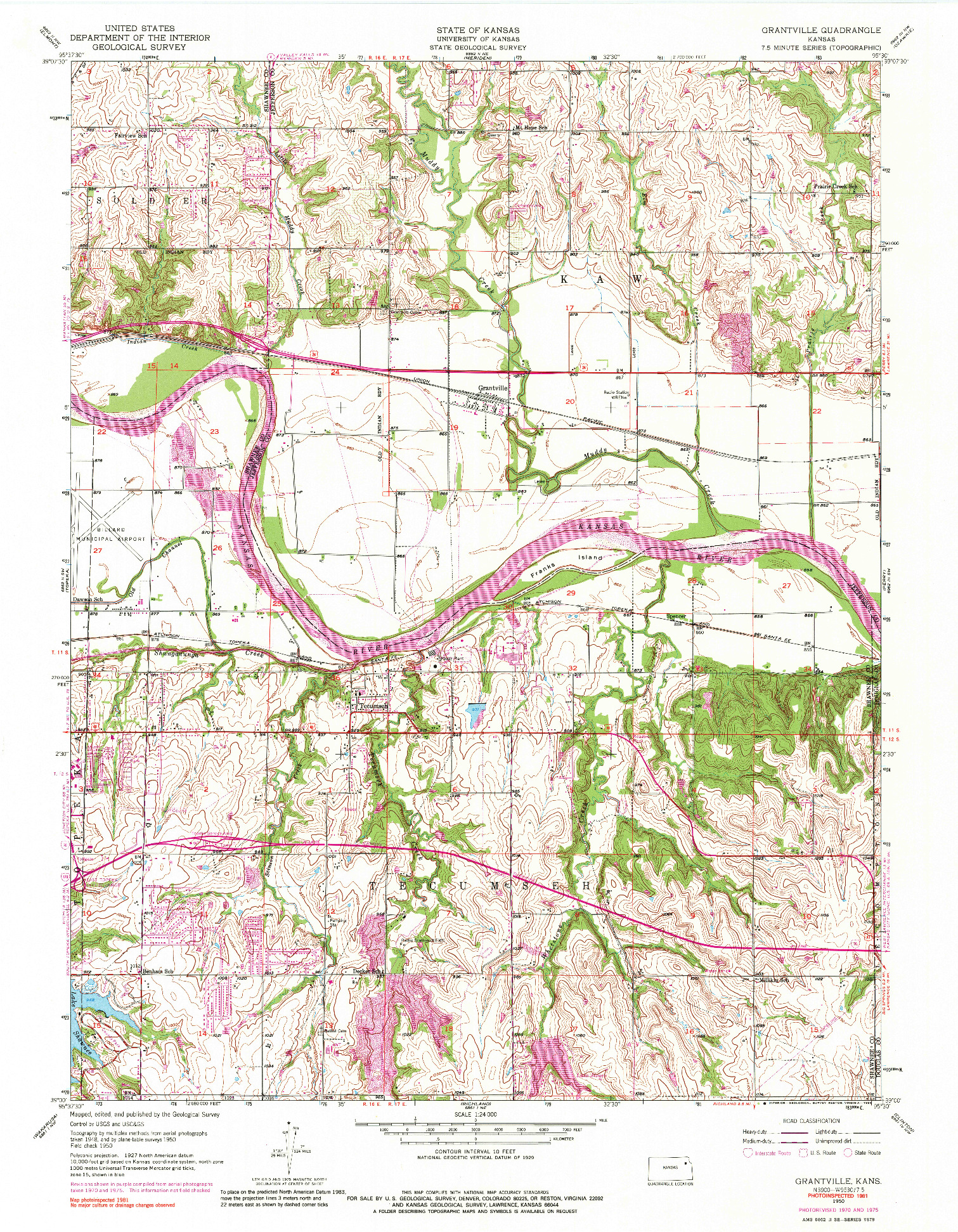 USGS 1:24000-SCALE QUADRANGLE FOR GRANTVILLE, KS 1950