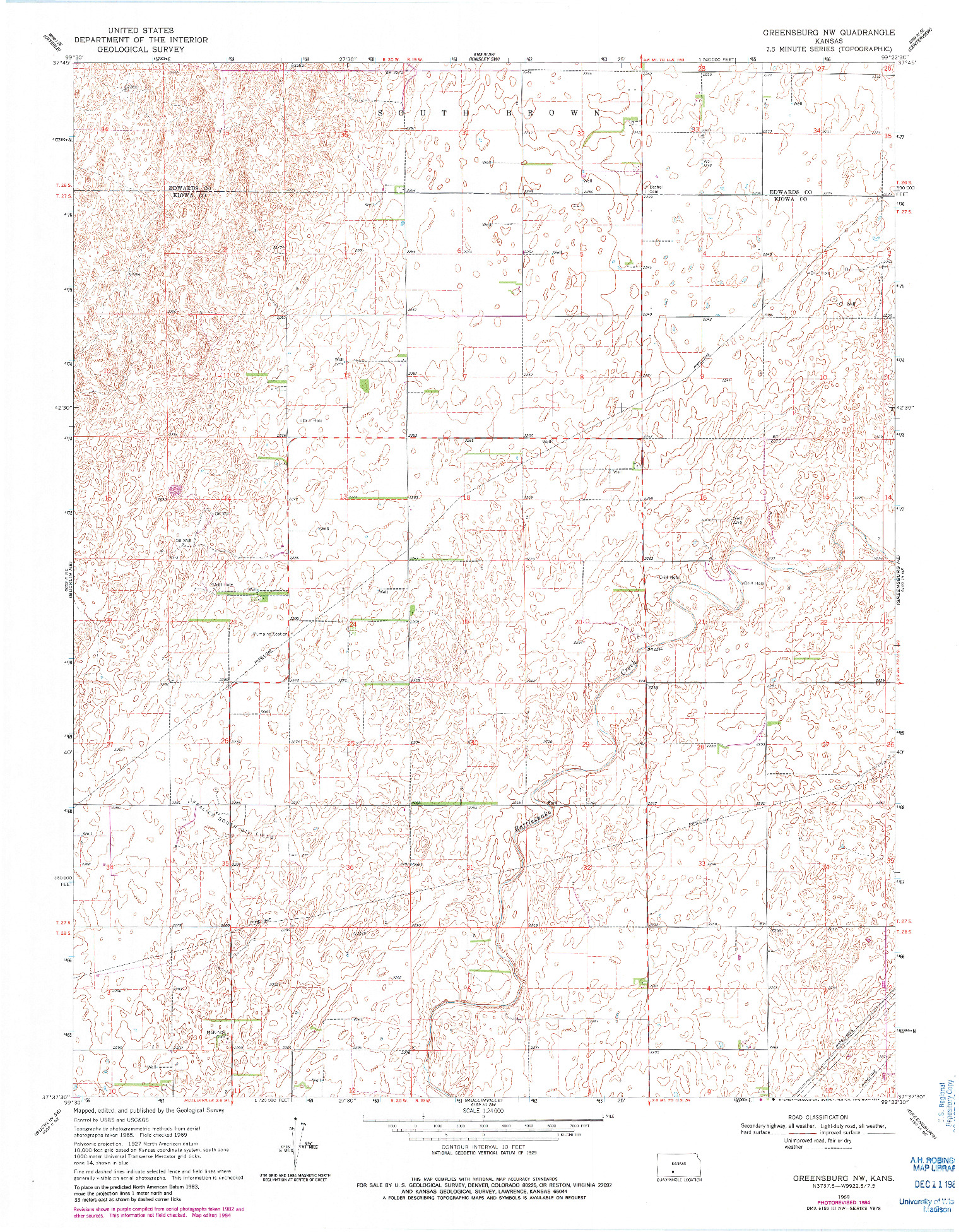USGS 1:24000-SCALE QUADRANGLE FOR GREENSBURG NW, KS 1969