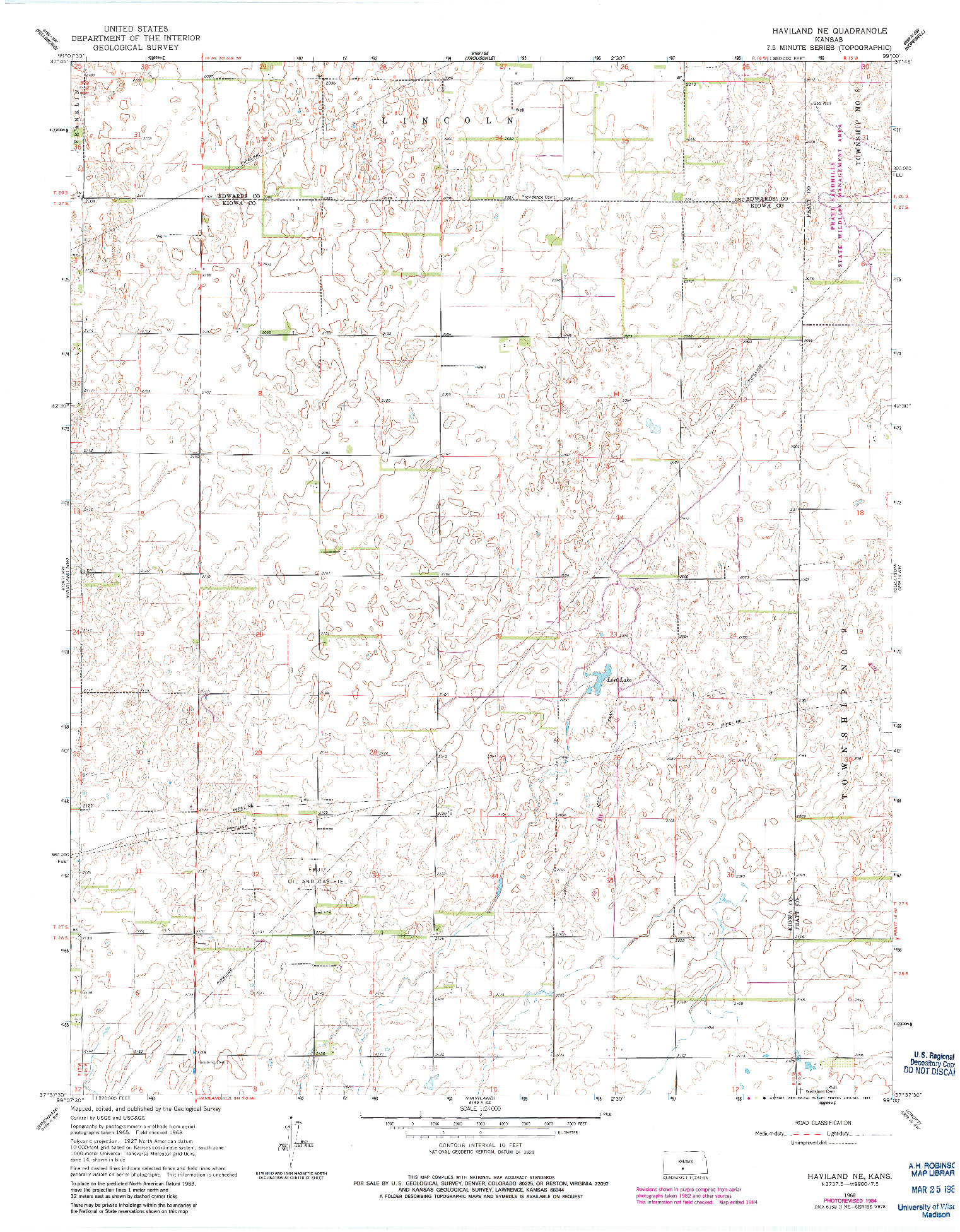USGS 1:24000-SCALE QUADRANGLE FOR HAVILAND NE, KS 1968