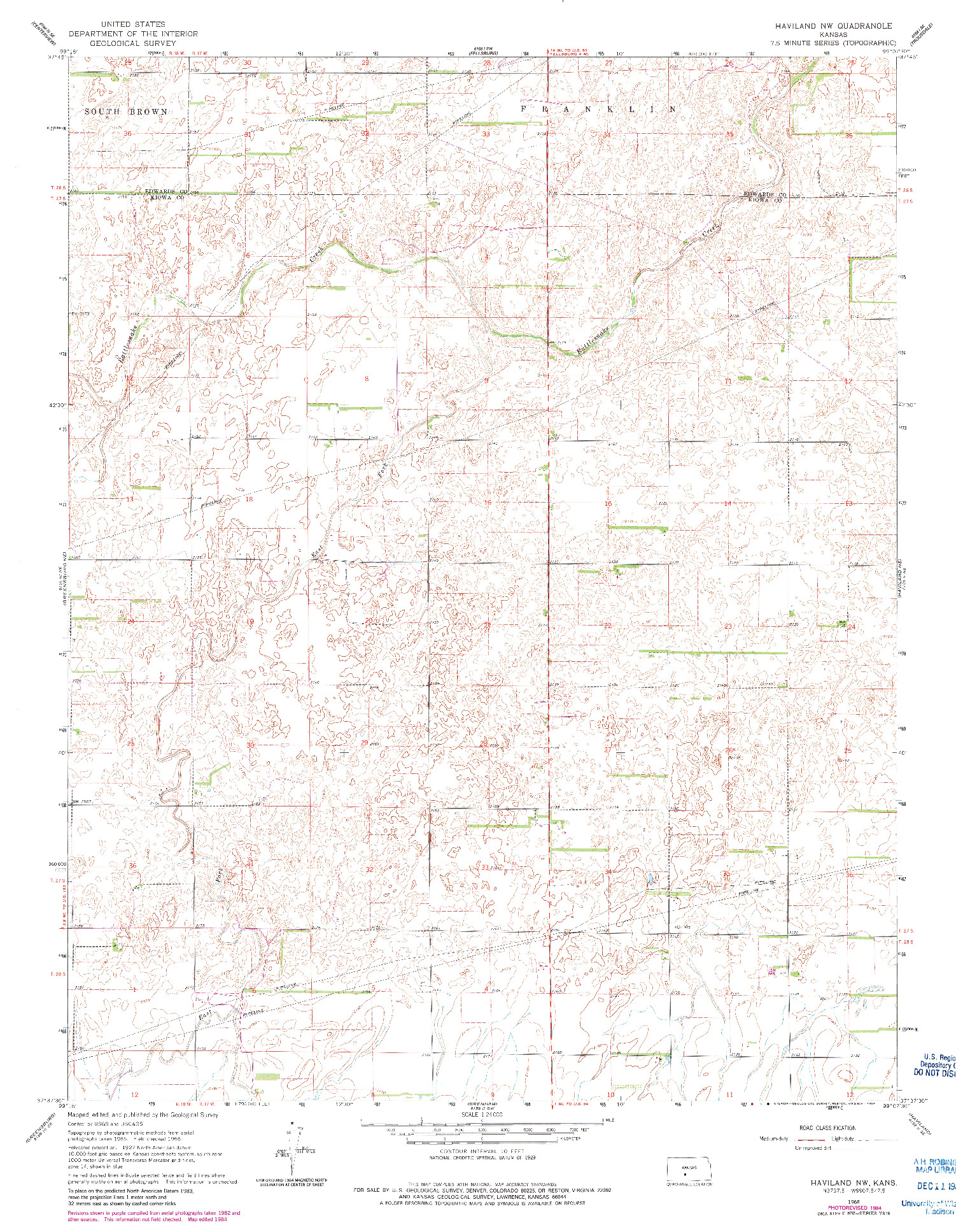 USGS 1:24000-SCALE QUADRANGLE FOR HAVILAND NW, KS 1968