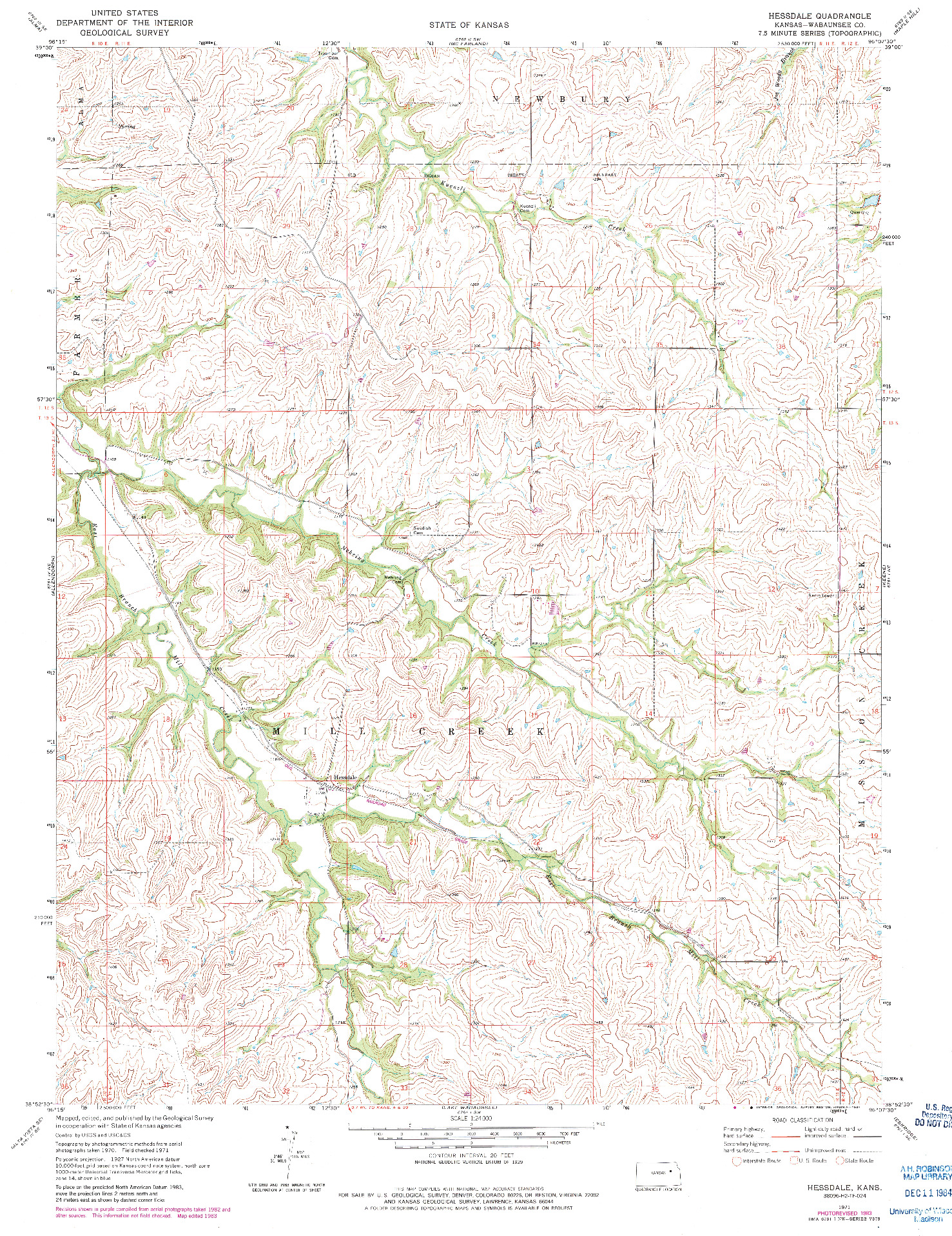USGS 1:24000-SCALE QUADRANGLE FOR HESSDALE, KS 1971
