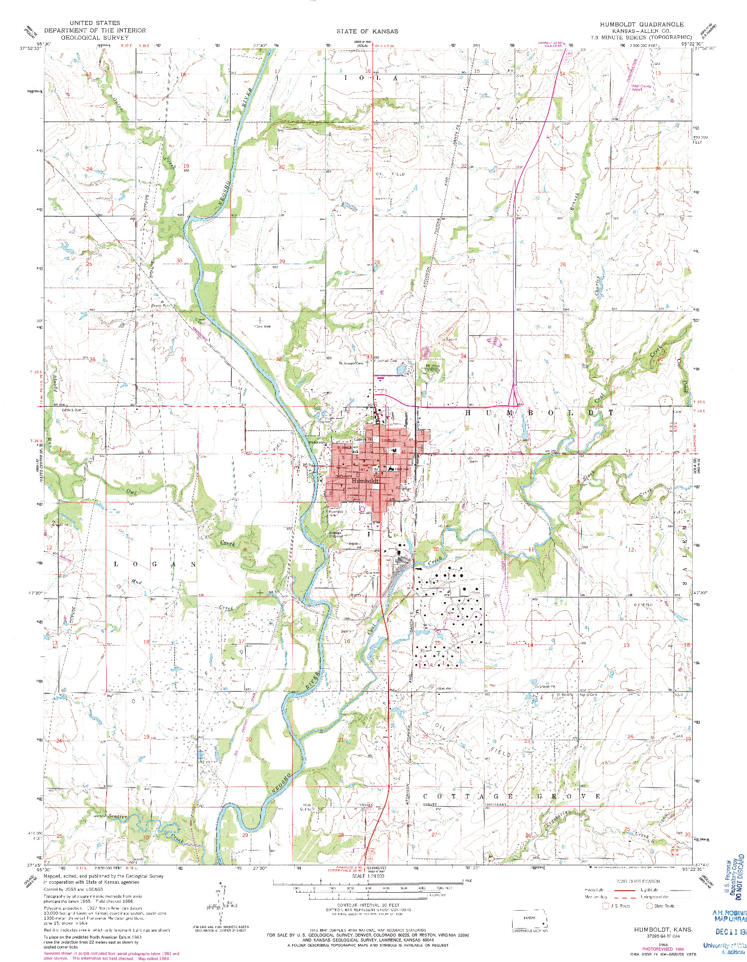 USGS 1:24000-SCALE QUADRANGLE FOR HUMBOLDT, KS 1966