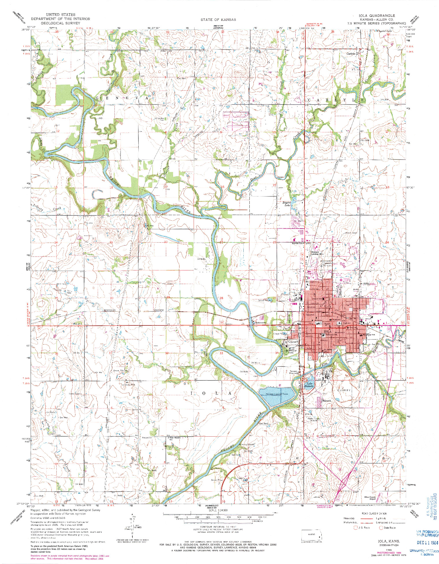 USGS 1:24000-SCALE QUADRANGLE FOR IOLA, KS 1966