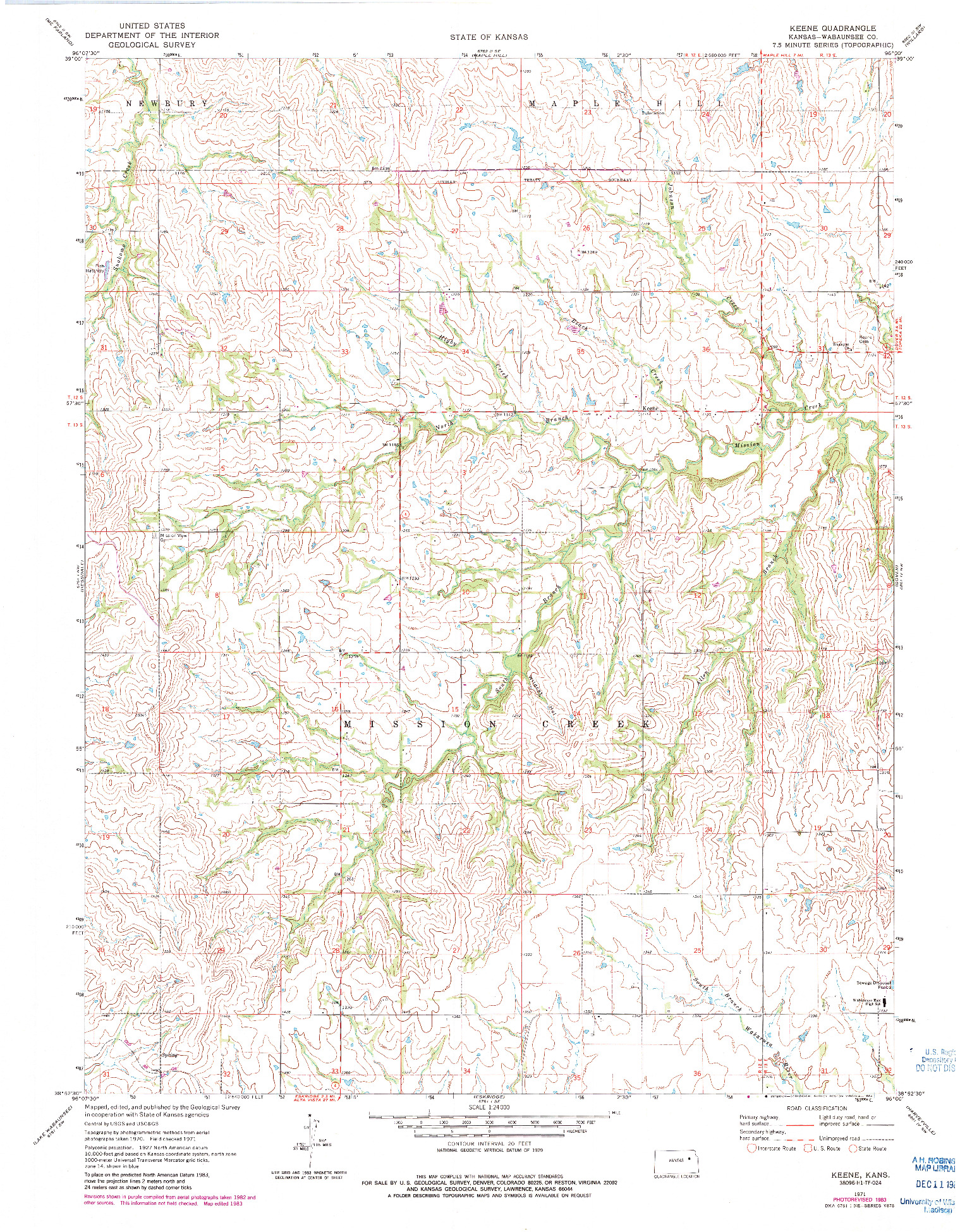 USGS 1:24000-SCALE QUADRANGLE FOR KEENE, KS 1971