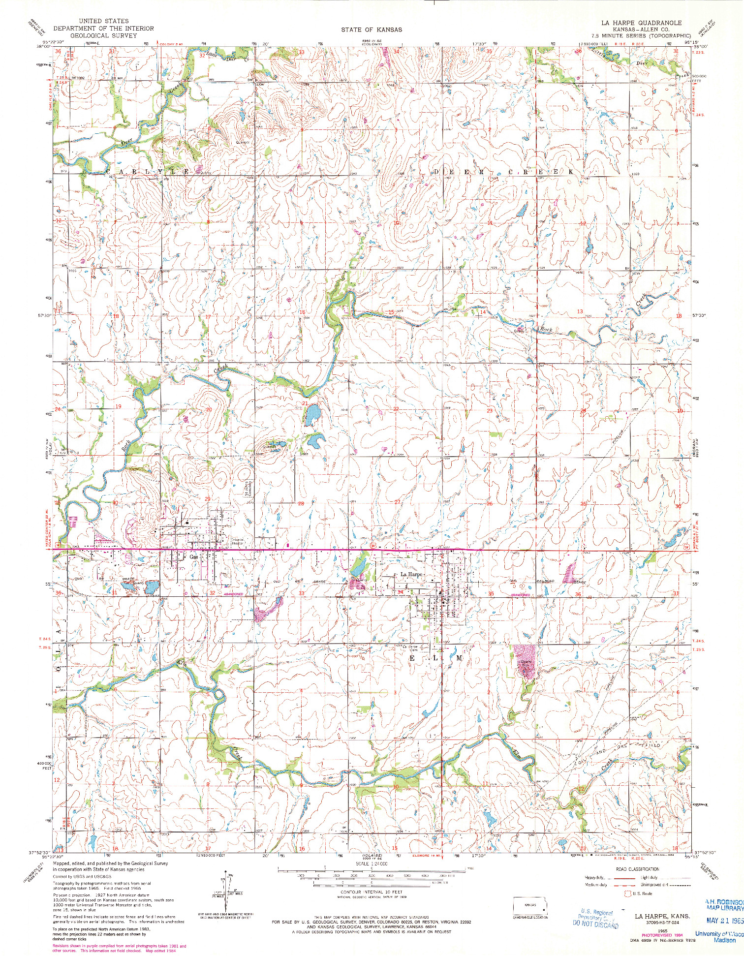USGS 1:24000-SCALE QUADRANGLE FOR LA HARPE, KS 1965
