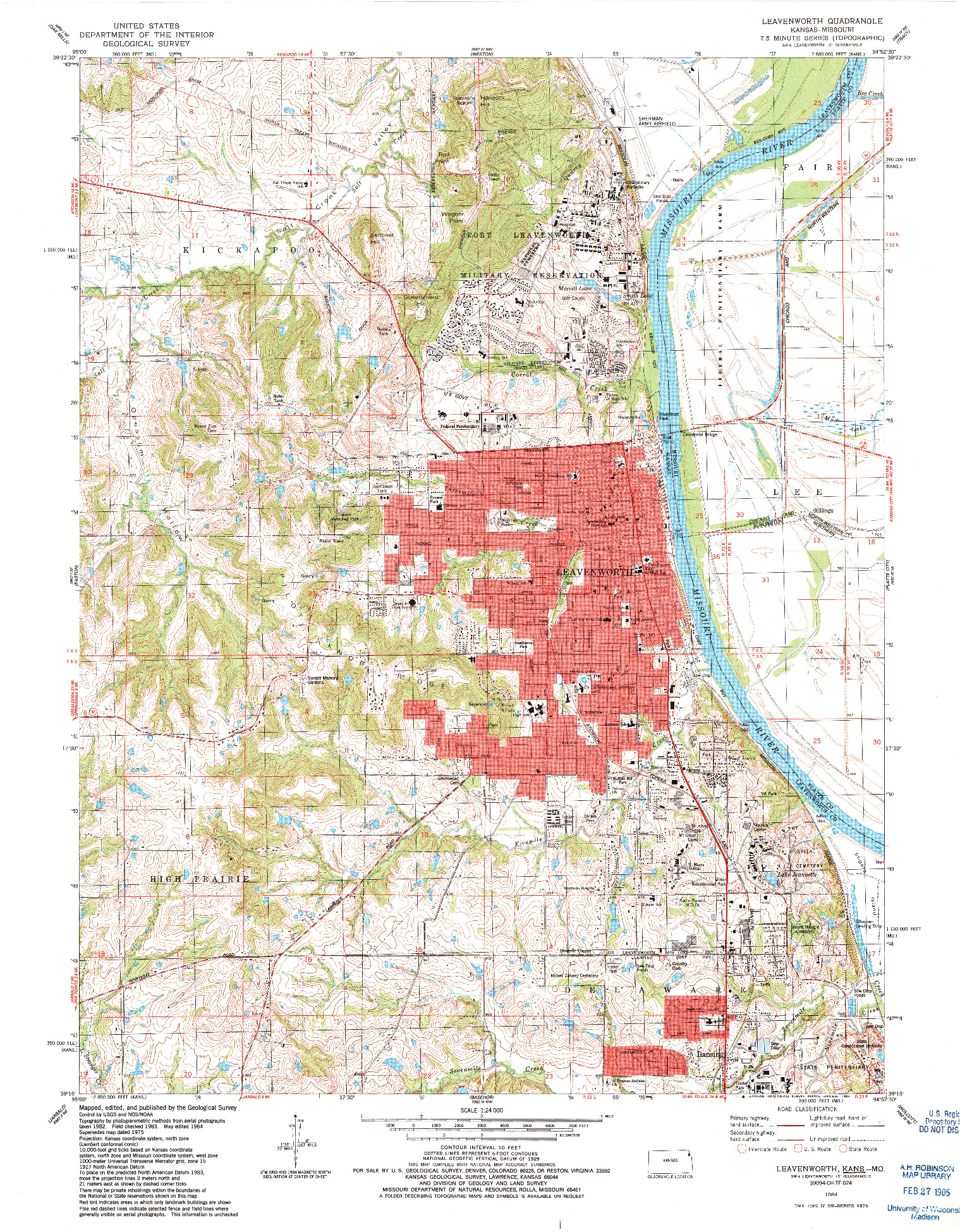 USGS 1:24000-SCALE QUADRANGLE FOR LEAVENWORTH, KS 1984