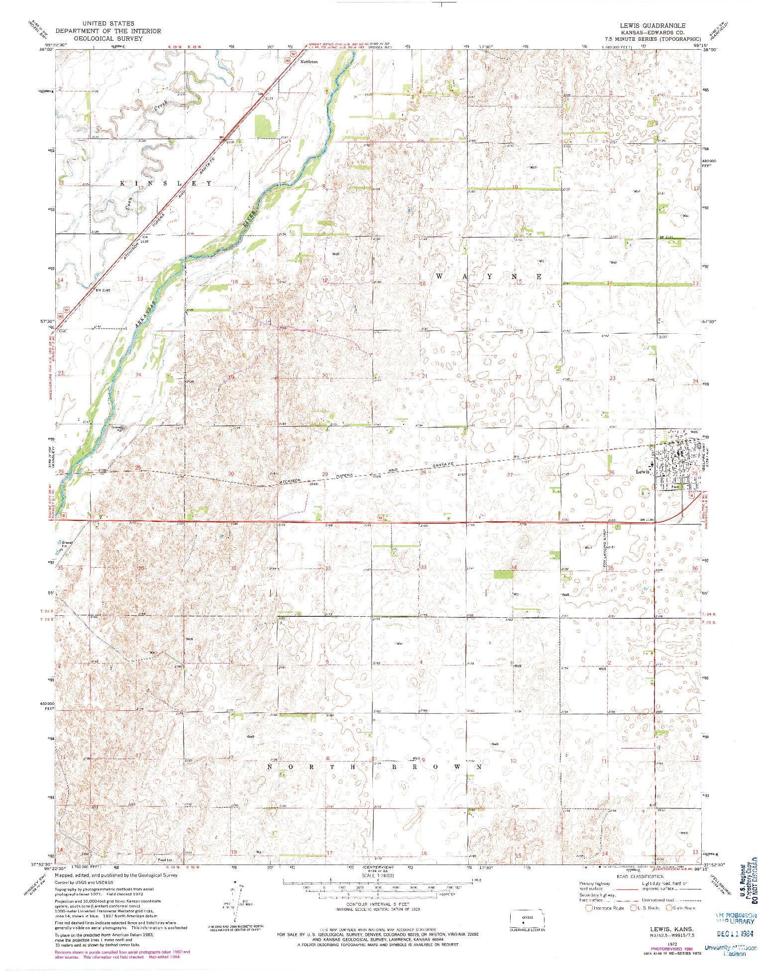 USGS 1:24000-SCALE QUADRANGLE FOR LEWIS, KS 1972