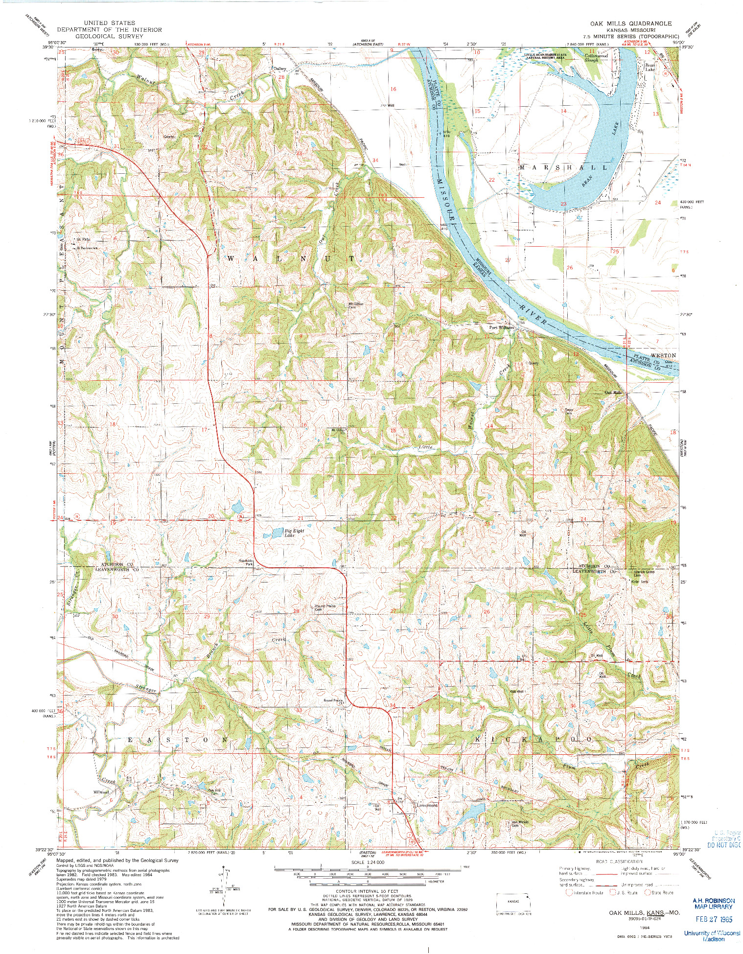 USGS 1:24000-SCALE QUADRANGLE FOR OAK MILLS, KS 1984