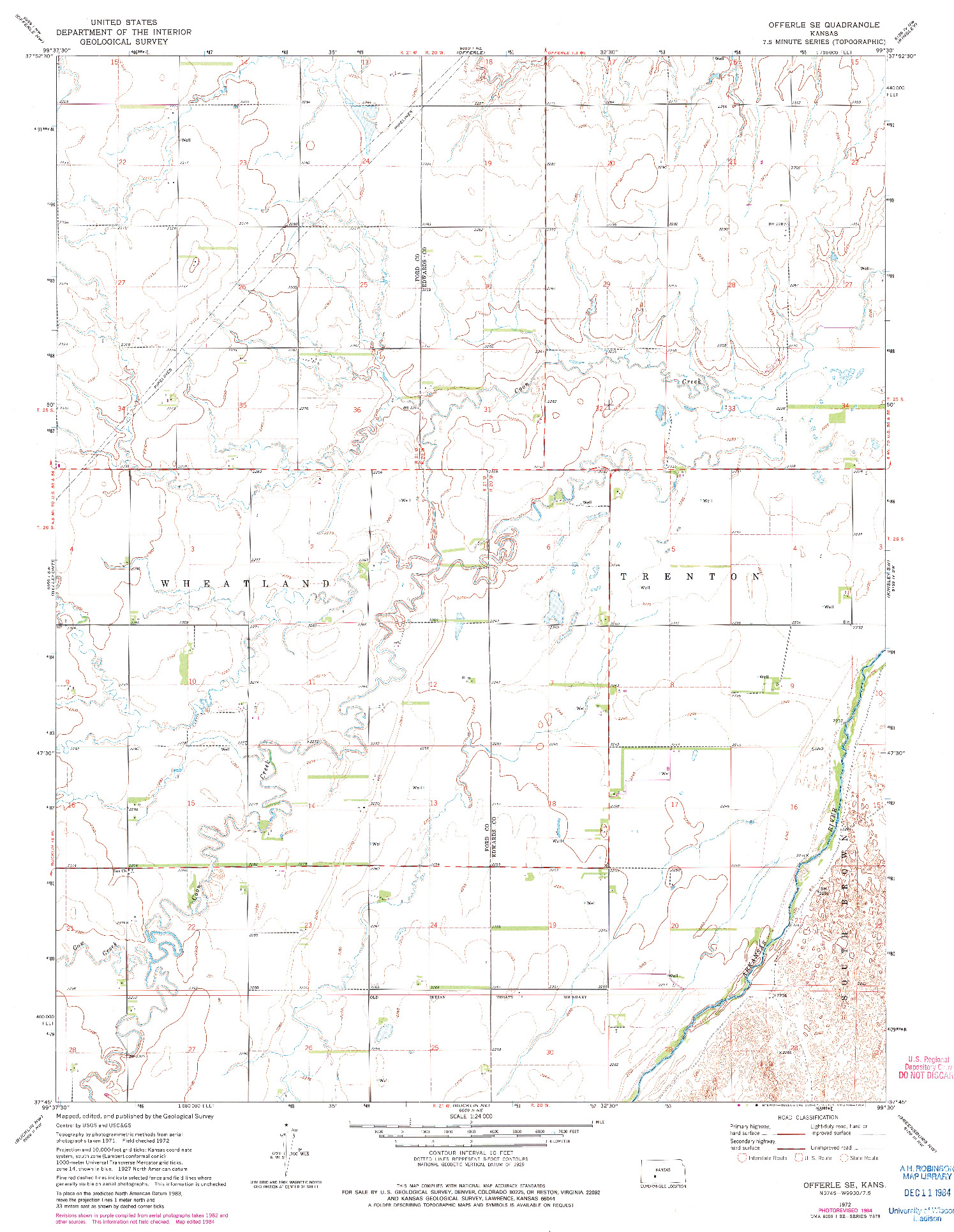 USGS 1:24000-SCALE QUADRANGLE FOR OFFERLE SE, KS 1972