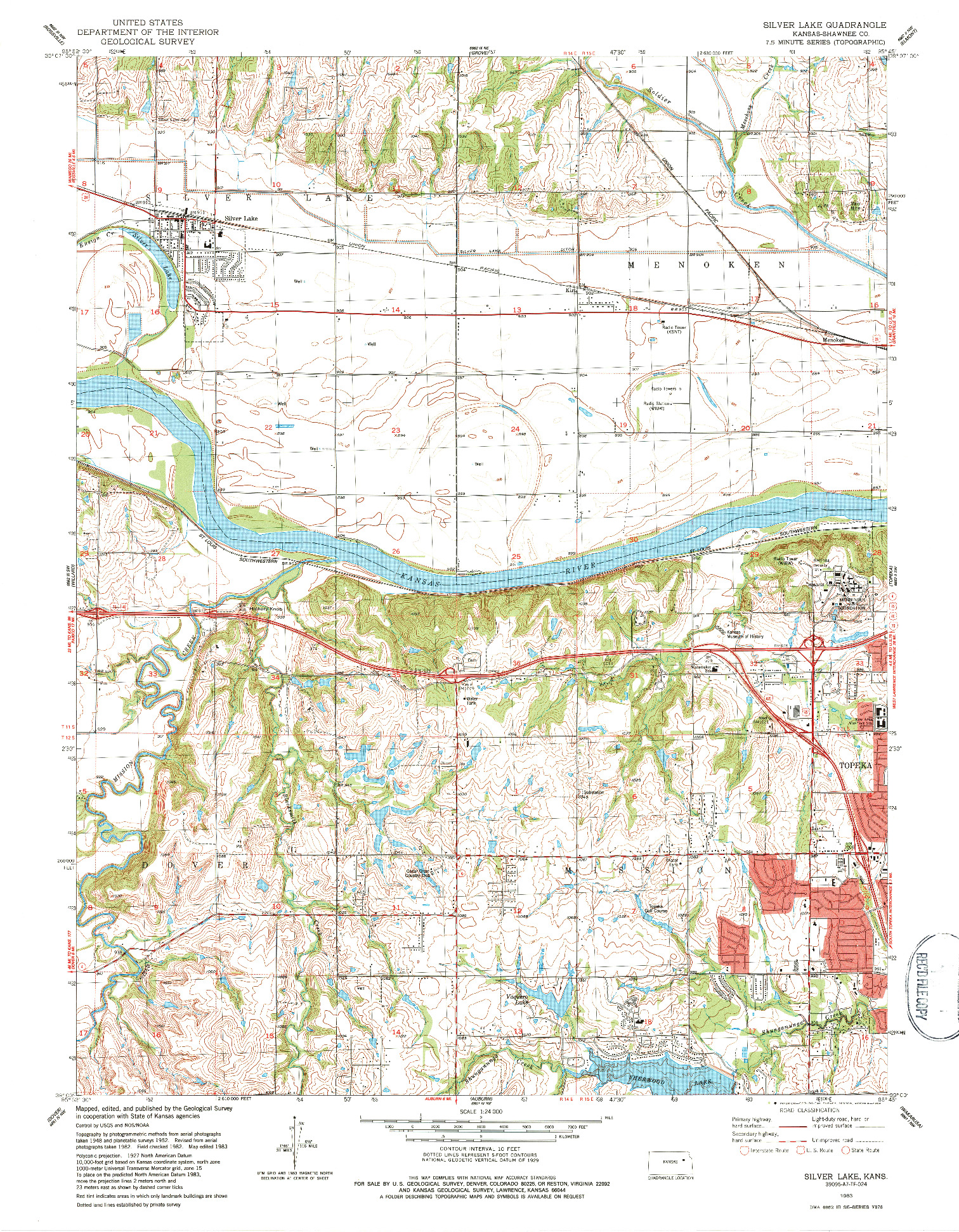 USGS 1:24000-SCALE QUADRANGLE FOR SILVER LAKE, KS 1983