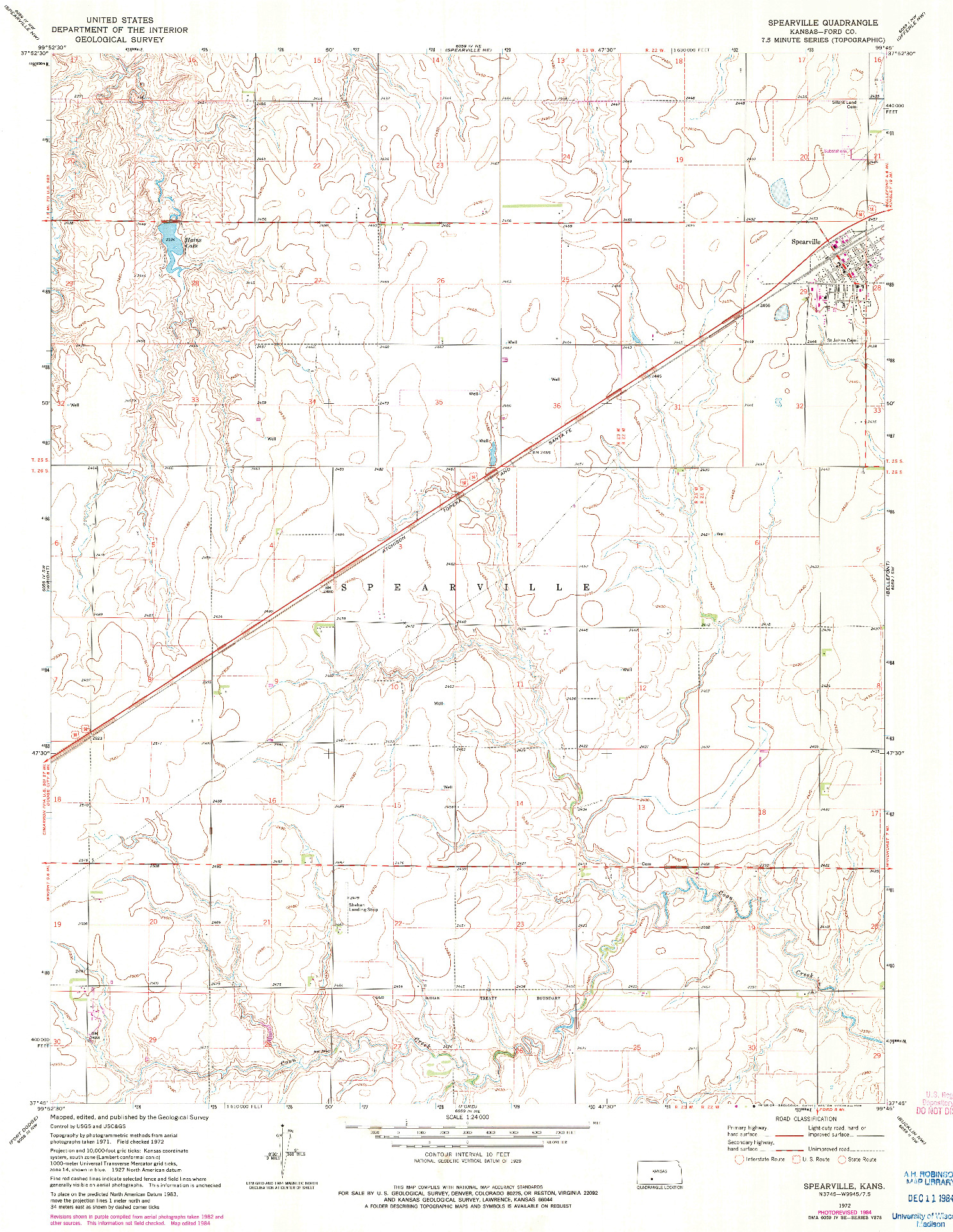 USGS 1:24000-SCALE QUADRANGLE FOR SPEARVILLE, KS 1972
