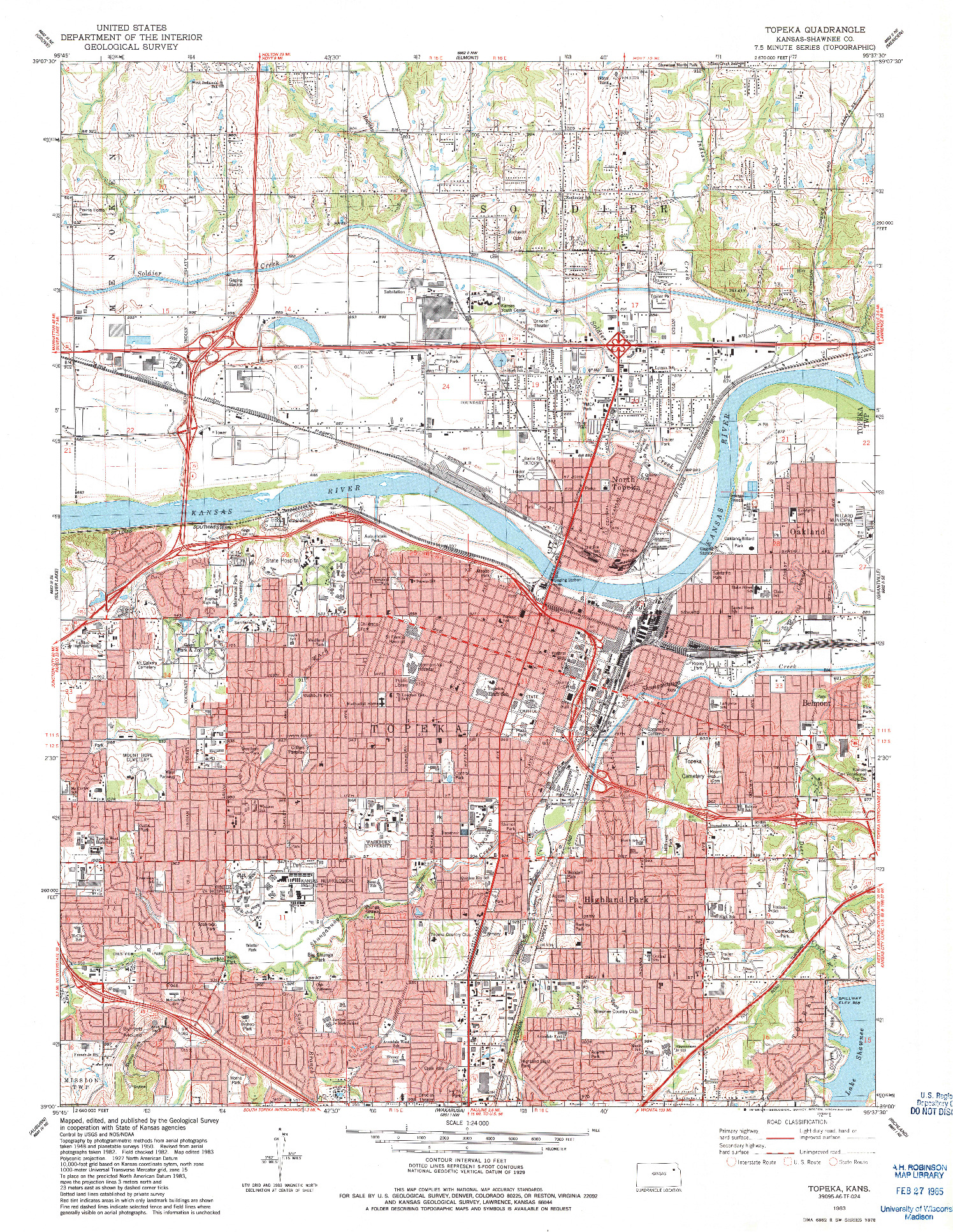 USGS 1:24000-SCALE QUADRANGLE FOR TOPEKA, KS 1983