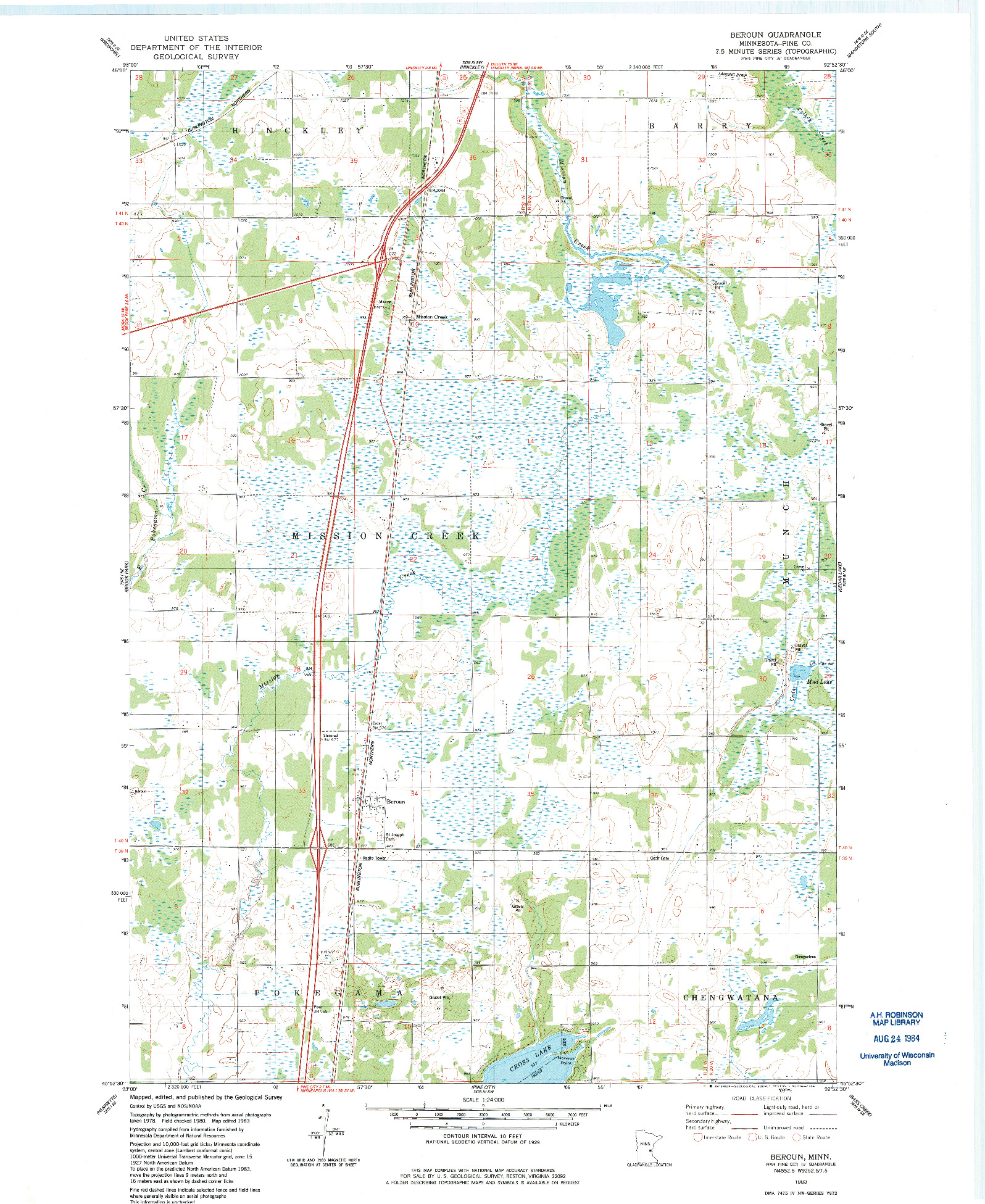 USGS 1:24000-SCALE QUADRANGLE FOR BEROUN, MN 1983