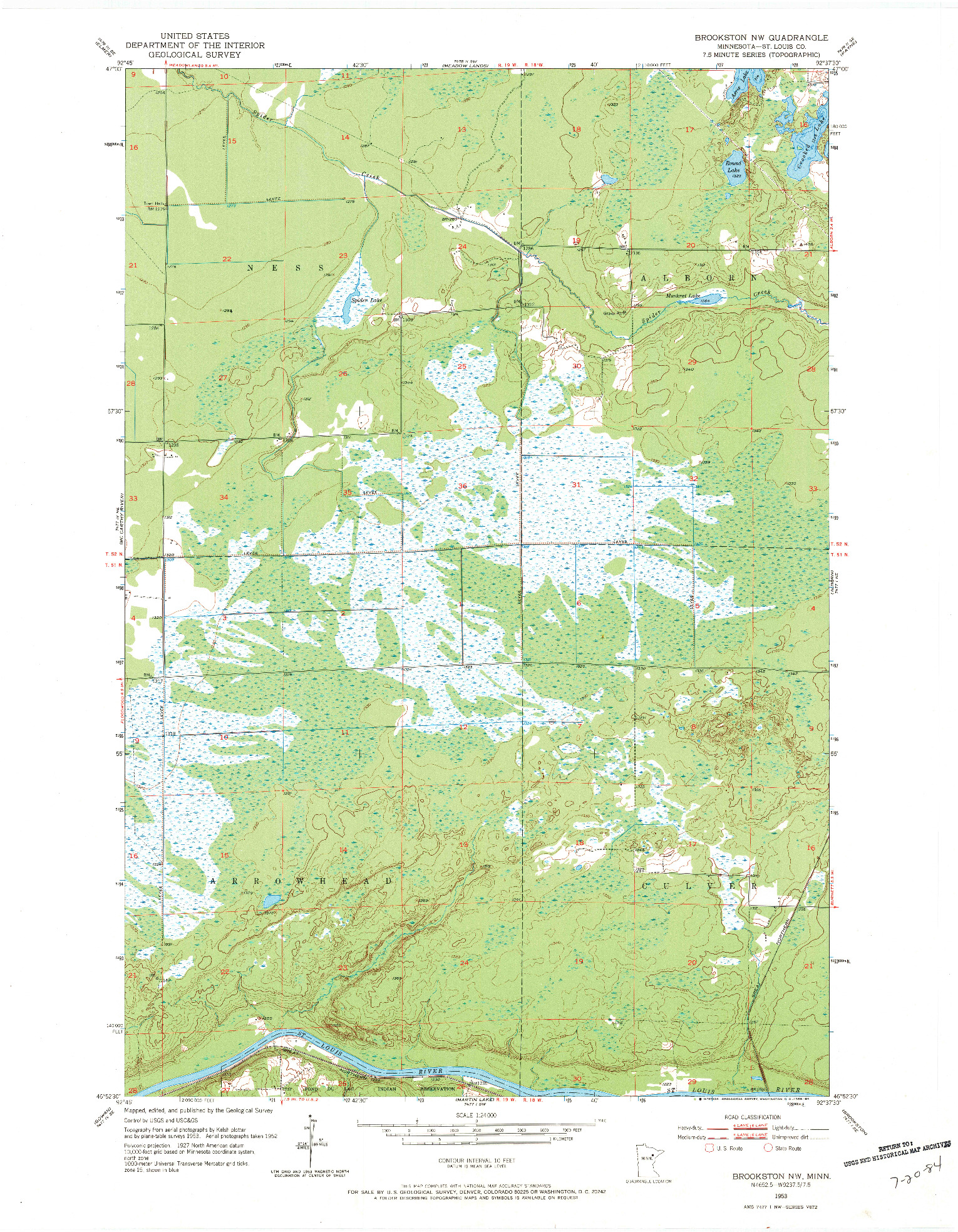 USGS 1:24000-SCALE QUADRANGLE FOR BROOKSTON NW, MN 1953