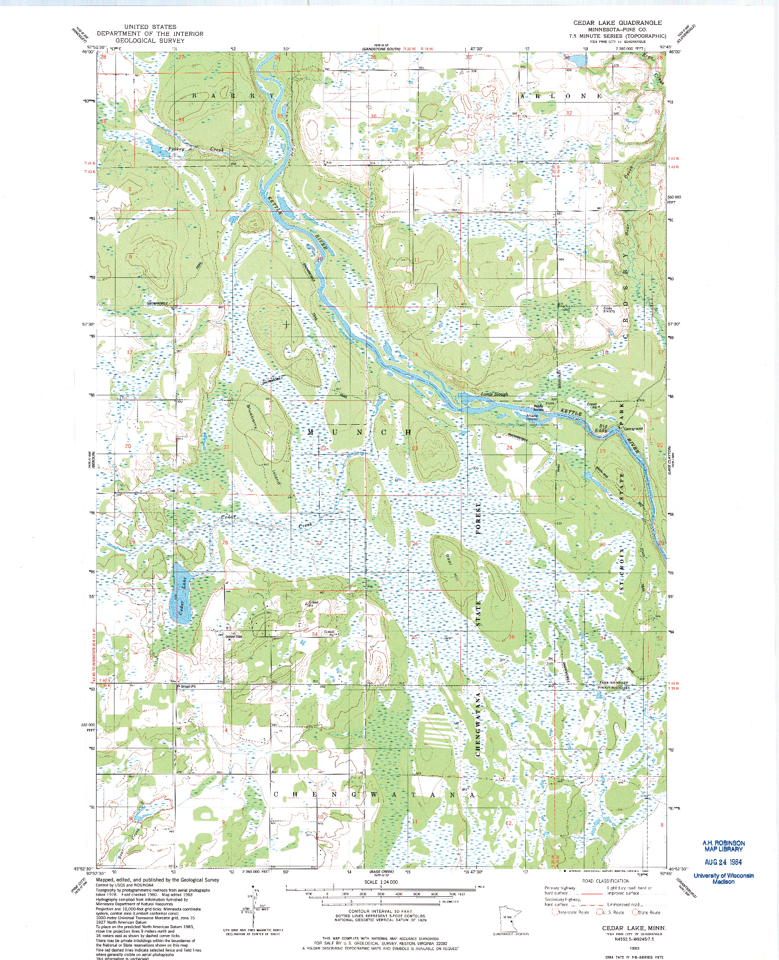 USGS 1:24000-SCALE QUADRANGLE FOR CEDAR LAKE, MN 1983