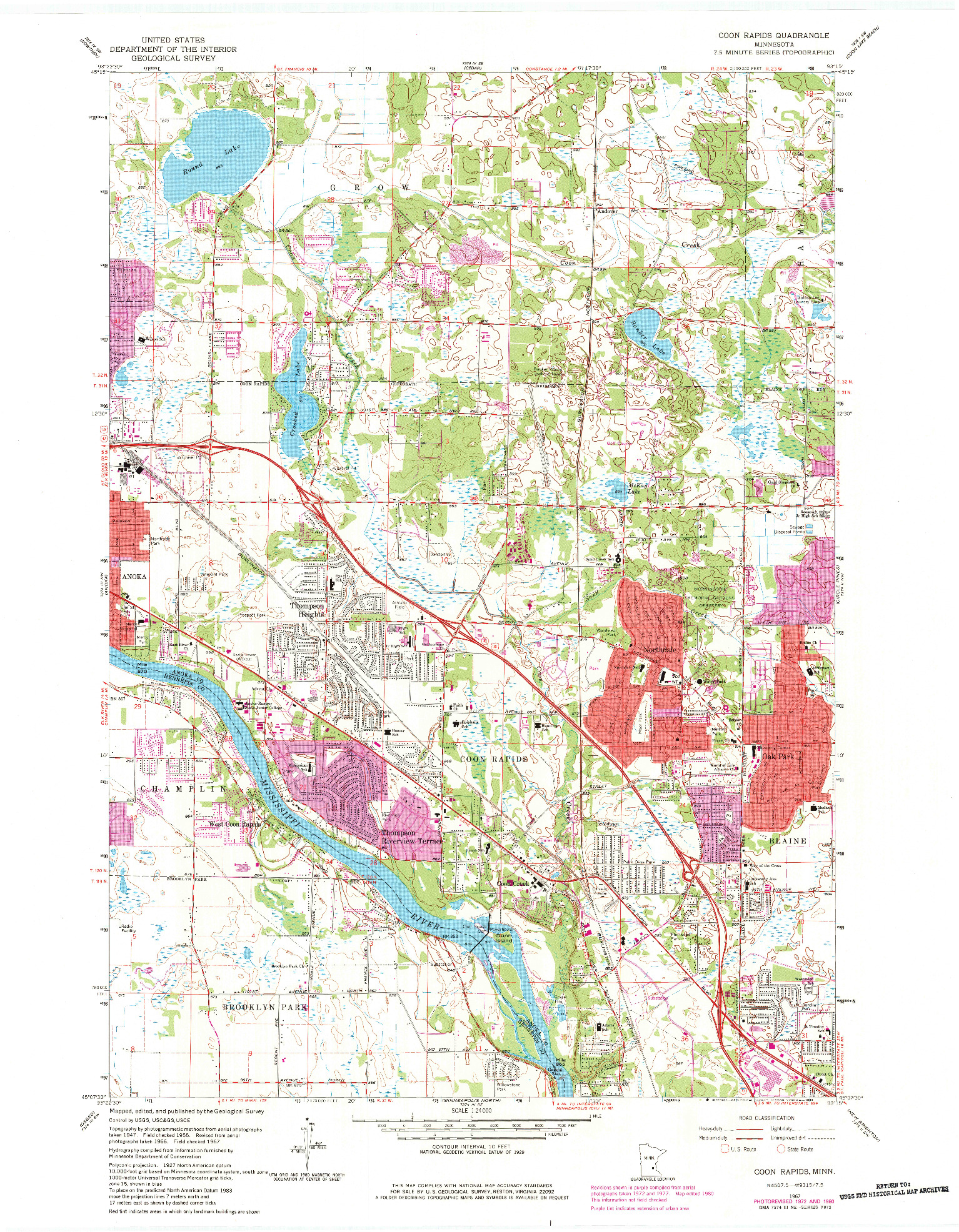 USGS 1:24000-SCALE QUADRANGLE FOR COON RAPIDS, MN 1967