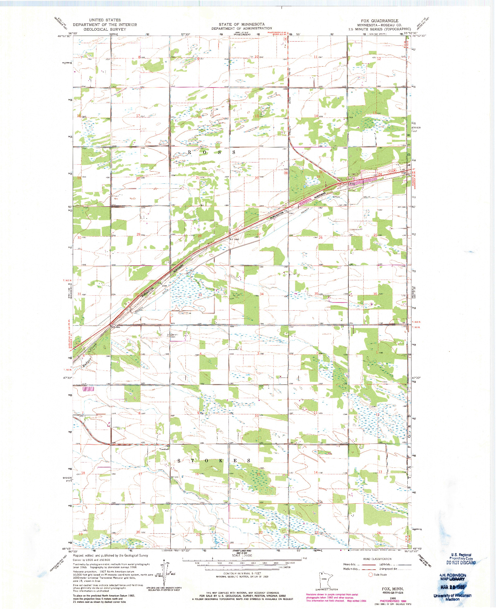 USGS 1:24000-SCALE QUADRANGLE FOR FOX, MN 1966