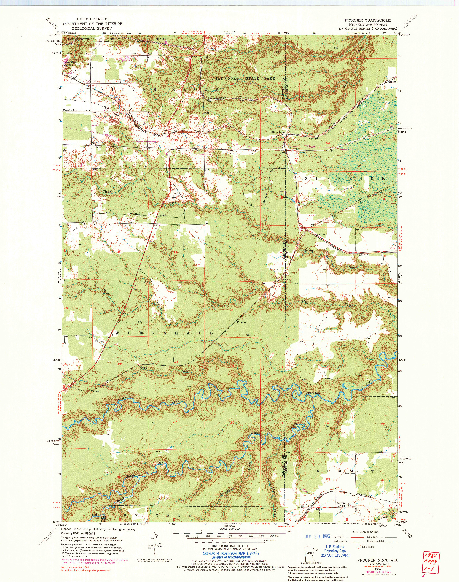 USGS 1:24000-SCALE QUADRANGLE FOR FROGNER, MN 1954