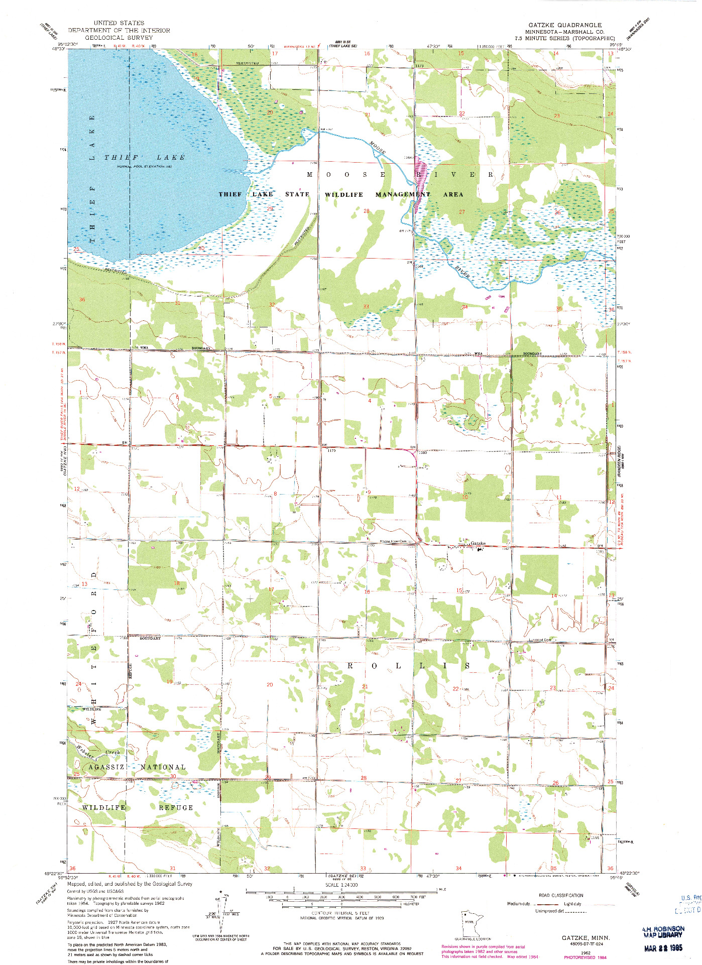 USGS 1:24000-SCALE QUADRANGLE FOR GATZKE, MN 1962