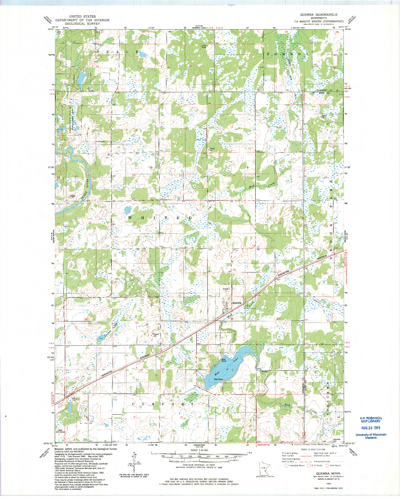 USGS 1:24000-SCALE QUADRANGLE FOR QUAMBA, MN 1983