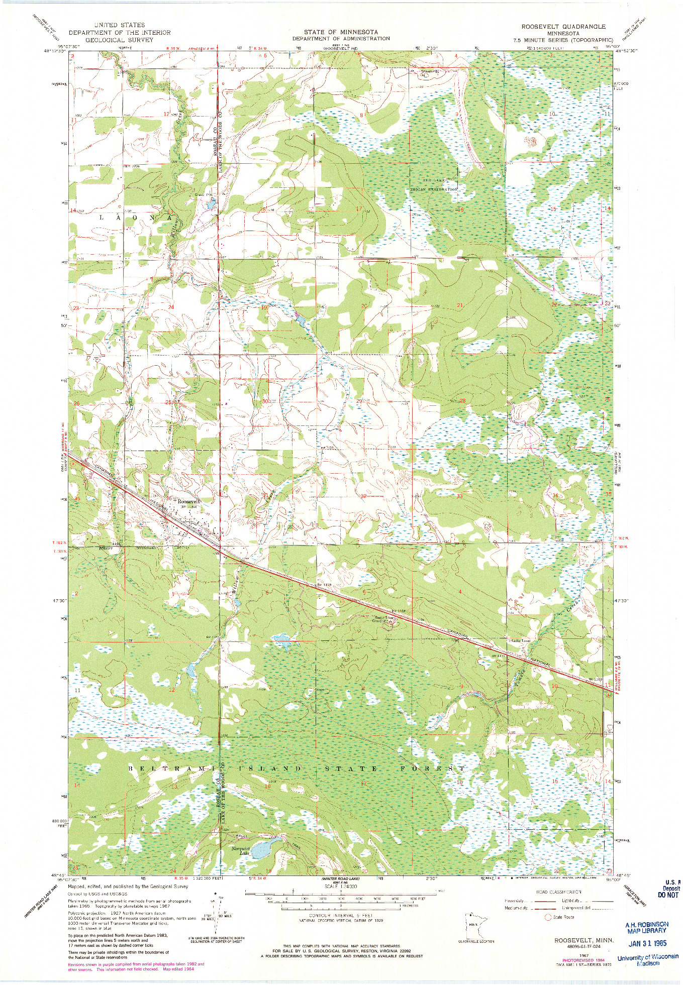 USGS 1:24000-SCALE QUADRANGLE FOR ROOSEVELT, MN 1967