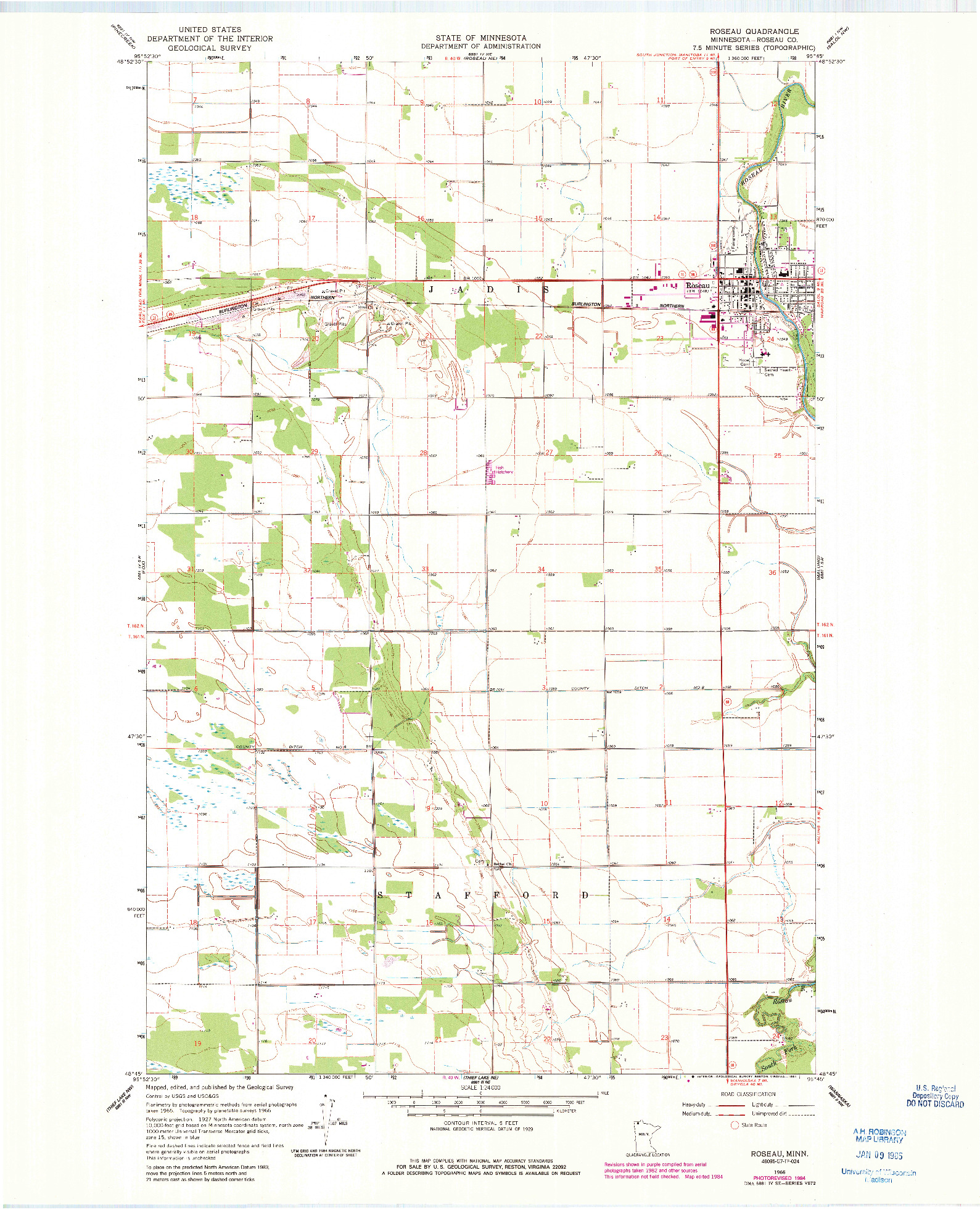 USGS 1:24000-SCALE QUADRANGLE FOR ROSEAU, MN 1966