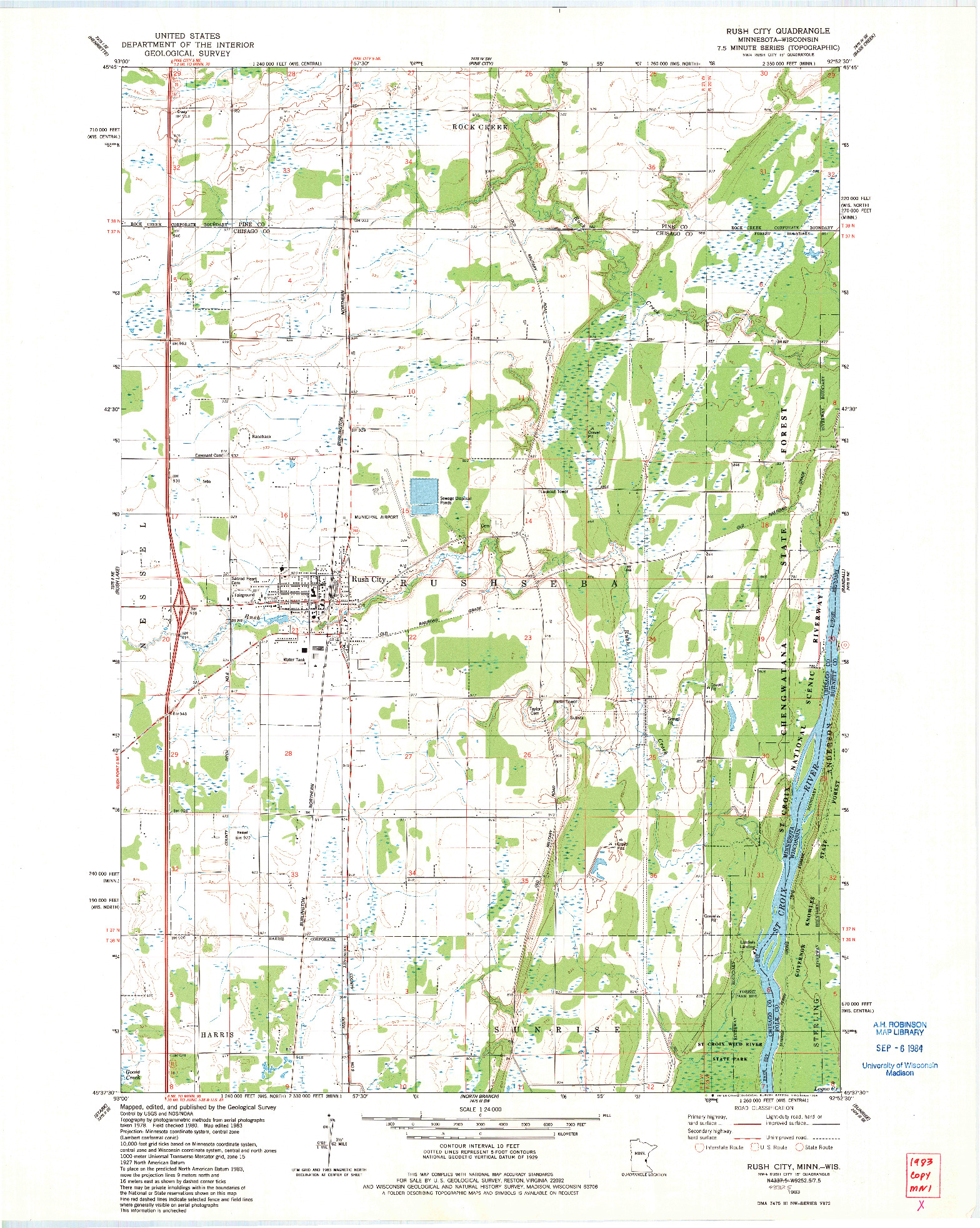 USGS 1:24000-SCALE QUADRANGLE FOR RUSH CITY, MN 1983
