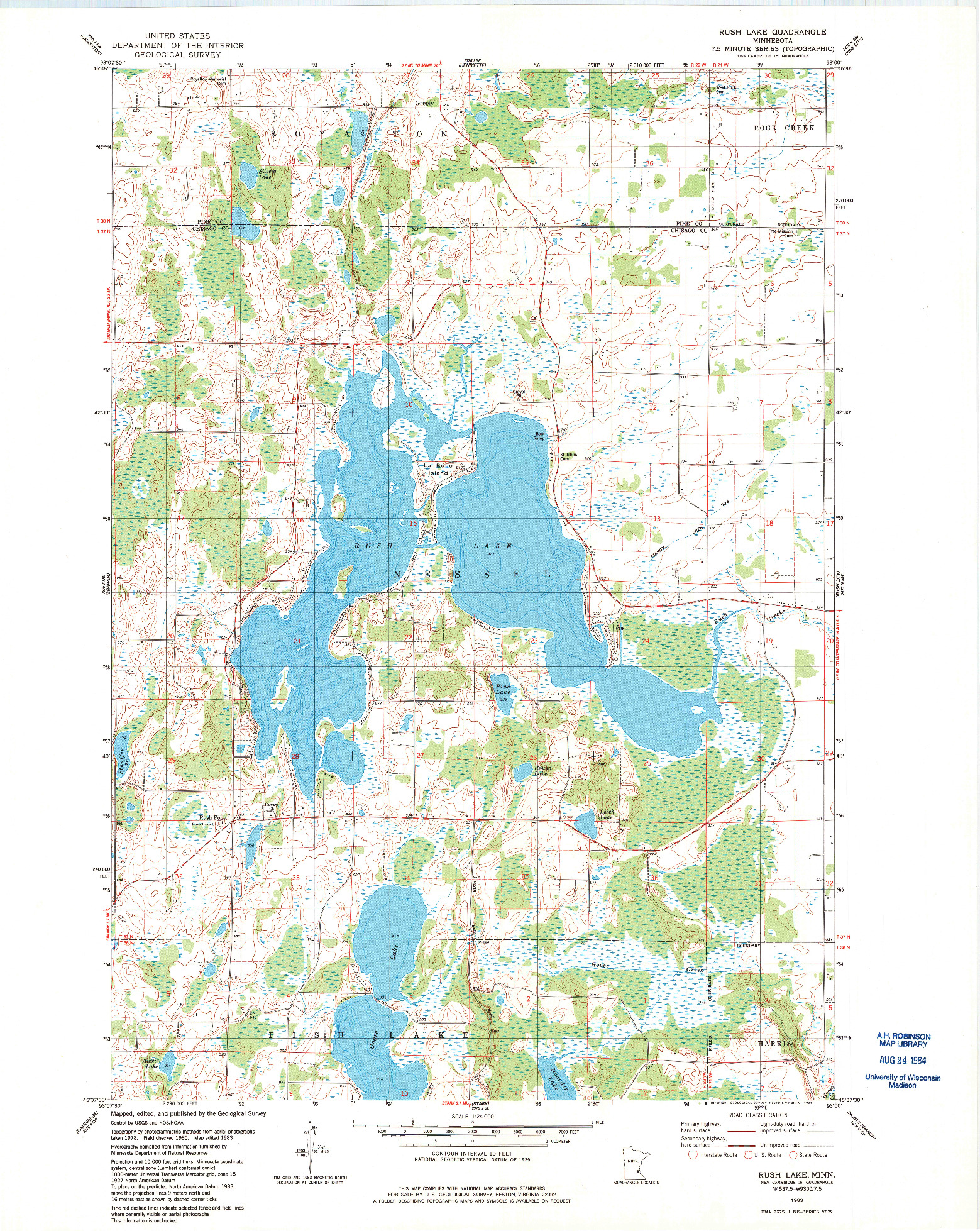 USGS 1:24000-SCALE QUADRANGLE FOR RUSH LAKE, MN 1983