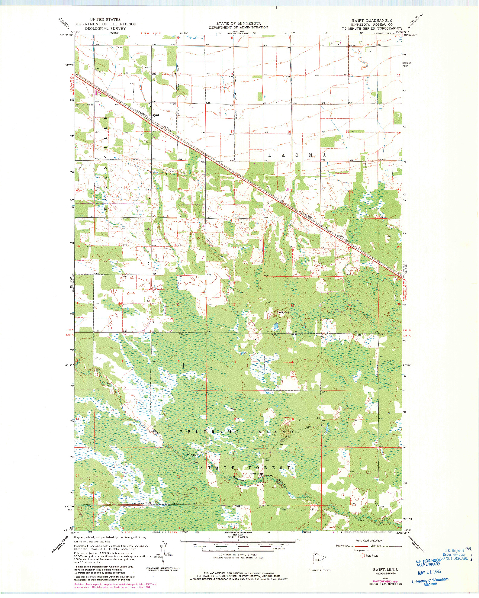 USGS 1:24000-SCALE QUADRANGLE FOR SWIFT, MN 1967