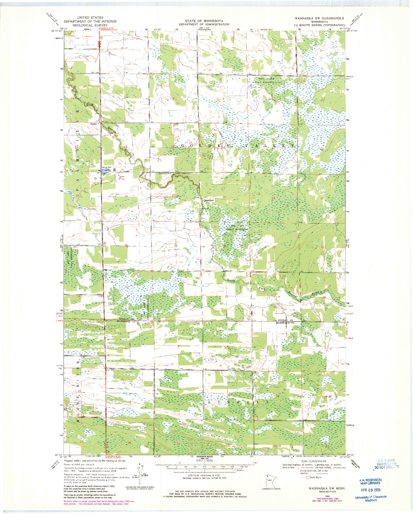 USGS 1:24000-SCALE QUADRANGLE FOR WANNASKA SW, MN 1968