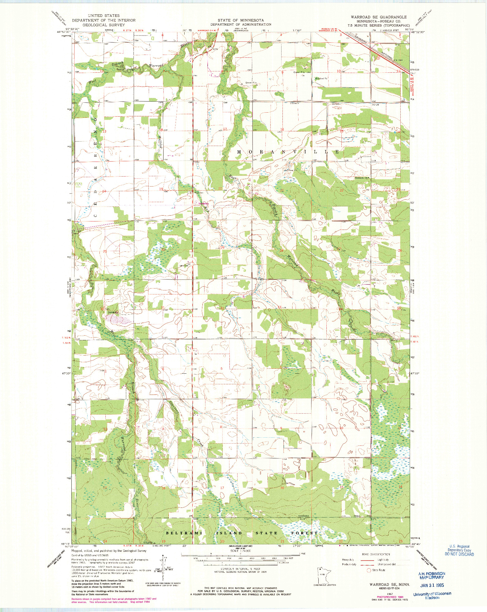 USGS 1:24000-SCALE QUADRANGLE FOR WARROAD SE, MN 1967