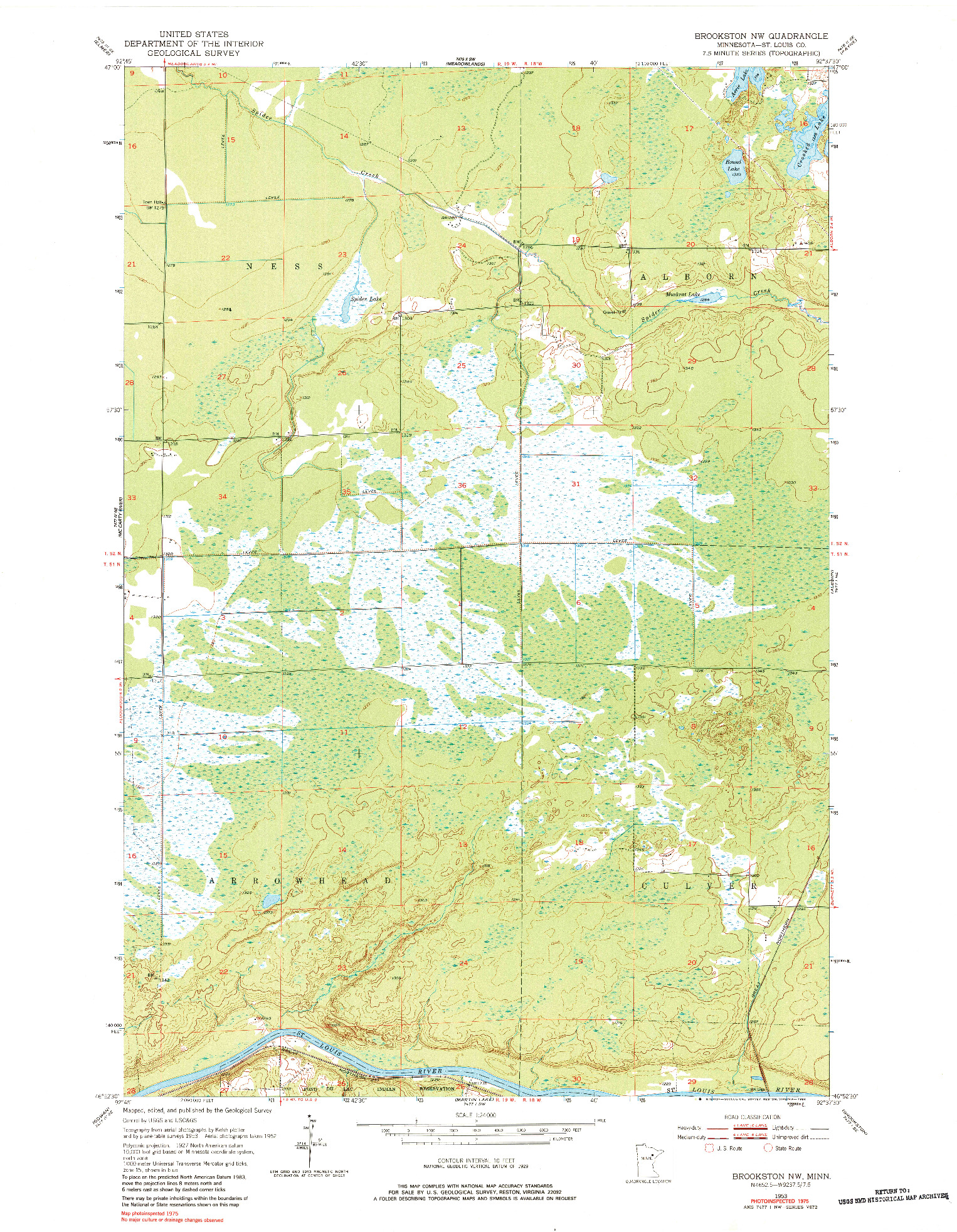 USGS 1:24000-SCALE QUADRANGLE FOR BROOKSTON NW, MN 1953