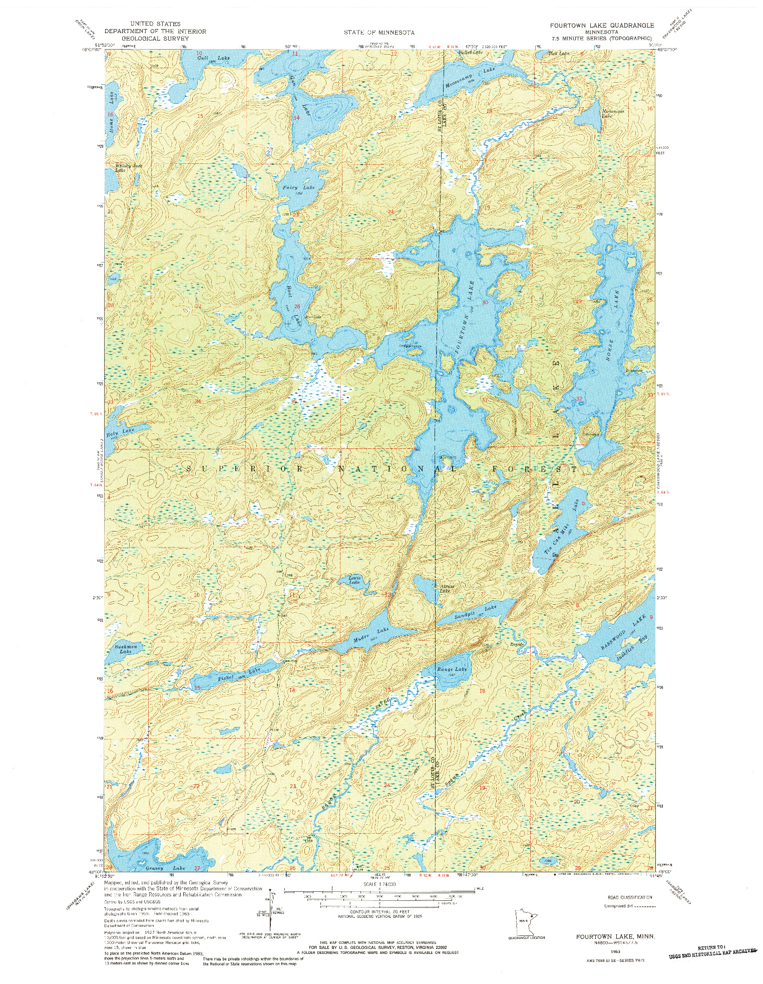 USGS 1:24000-SCALE QUADRANGLE FOR FOURTOWN LAKE, MN 1963