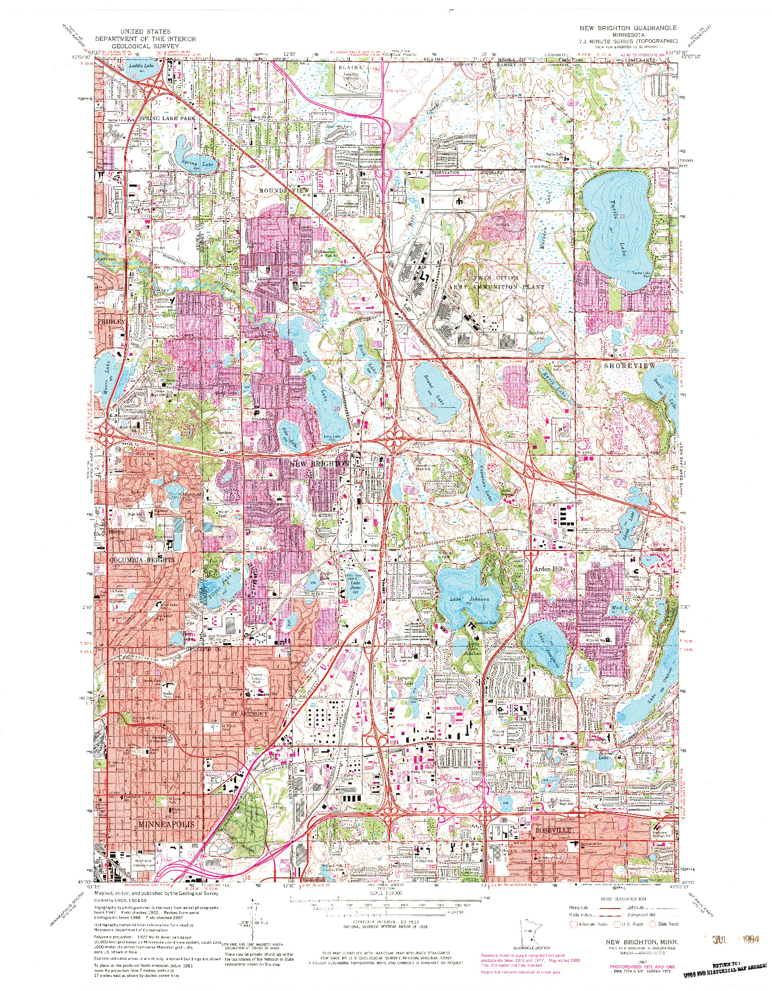 USGS 1:24000-SCALE QUADRANGLE FOR NEW BRIGHTON, MN 1967