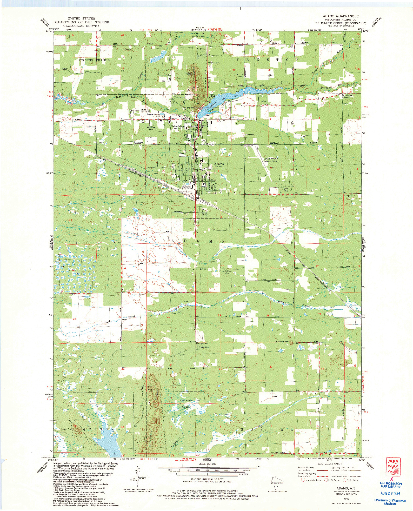 USGS 1:24000-SCALE QUADRANGLE FOR ADAMS, WI 1983