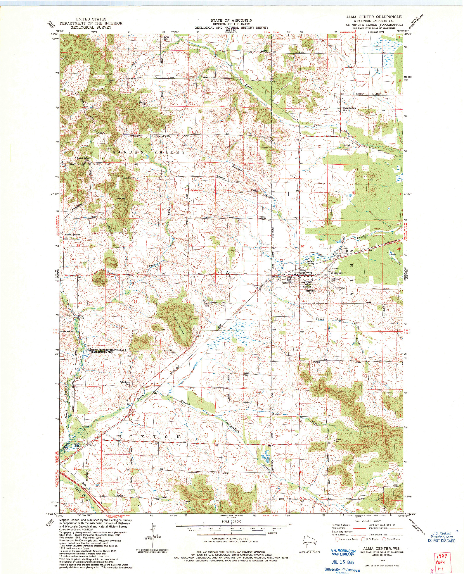 USGS 1:24000-SCALE QUADRANGLE FOR ALMA CENTER, WI 1984