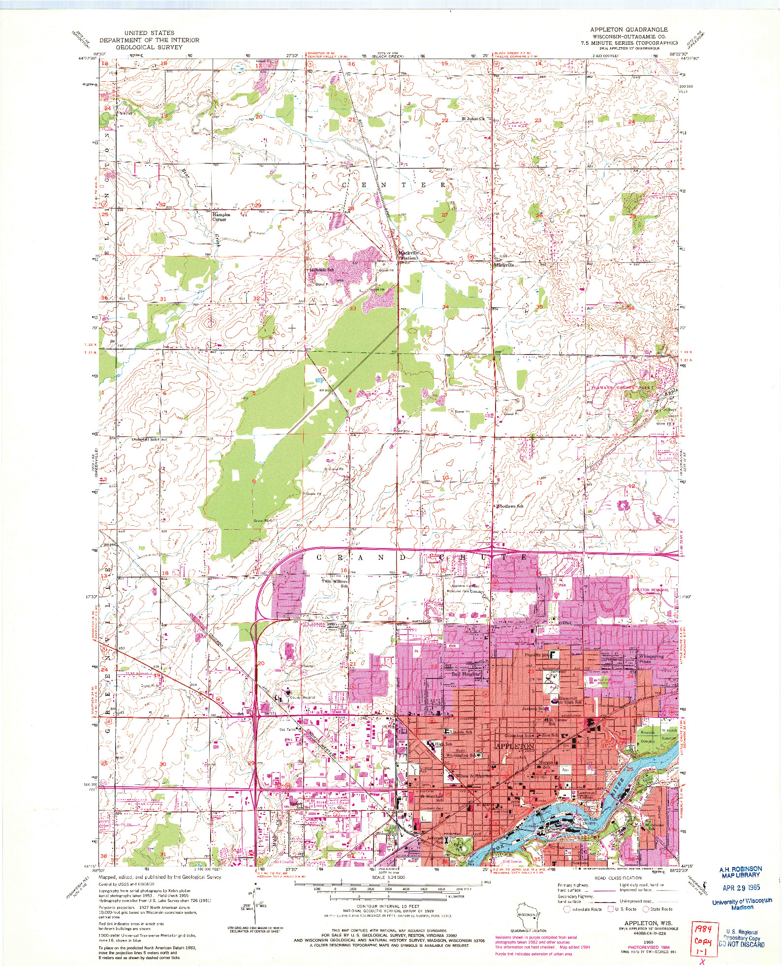 USGS 1:24000-SCALE QUADRANGLE FOR APPLETON, WI 1955