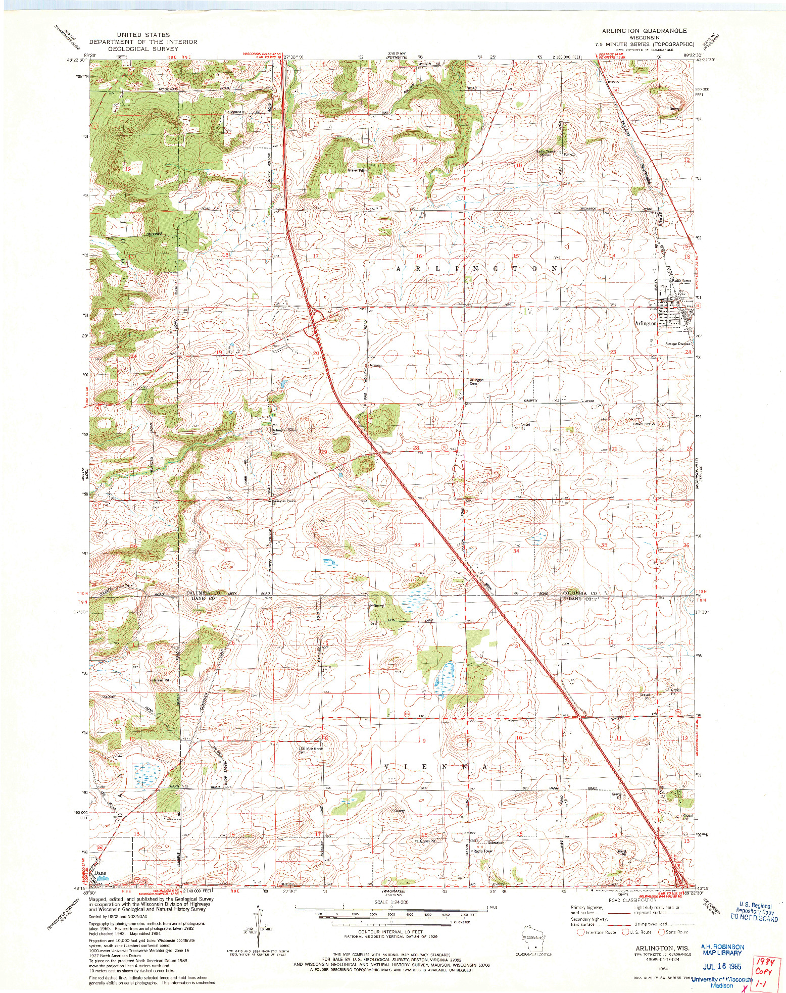 USGS 1:24000-SCALE QUADRANGLE FOR ARLINGTON, WI 1984