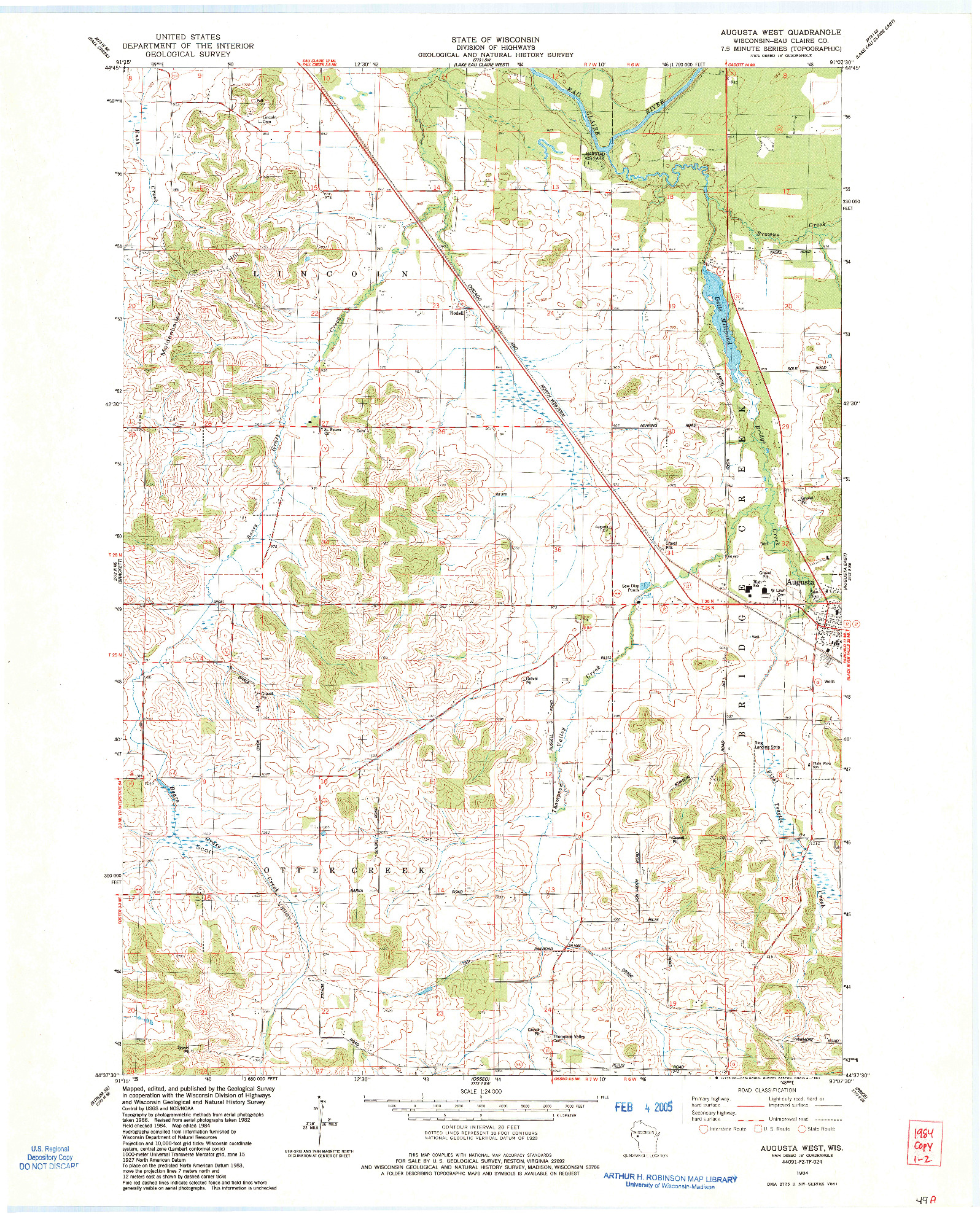 USGS 1:24000-SCALE QUADRANGLE FOR AUGUSTA WEST, WI 1984