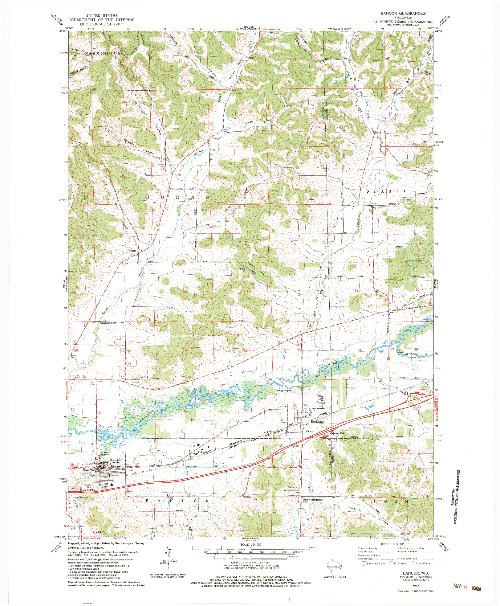 USGS 1:24000-SCALE QUADRANGLE FOR BANGOR, WI 1983