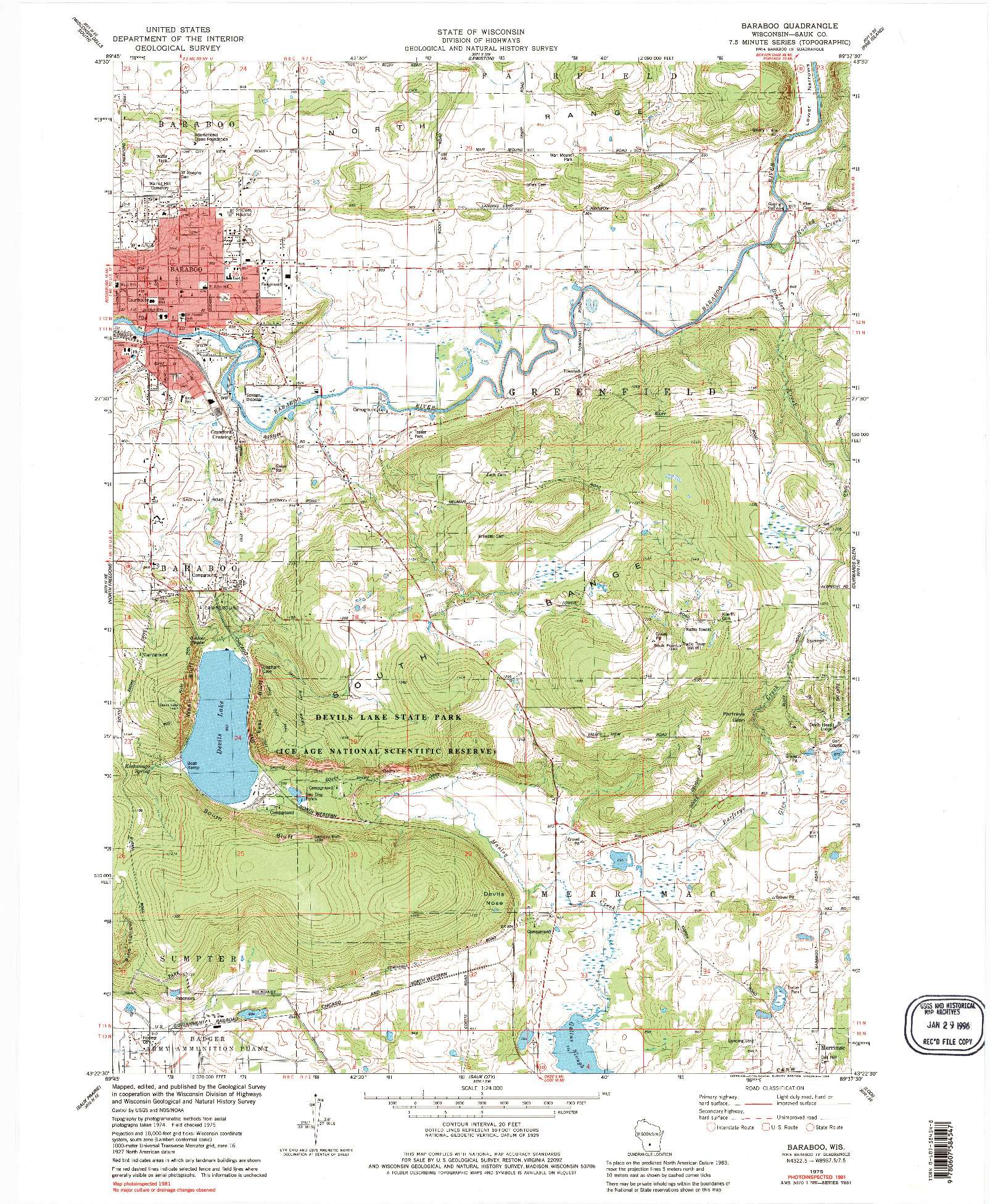 USGS 1:24000-SCALE QUADRANGLE FOR BARABOO, WI 1975