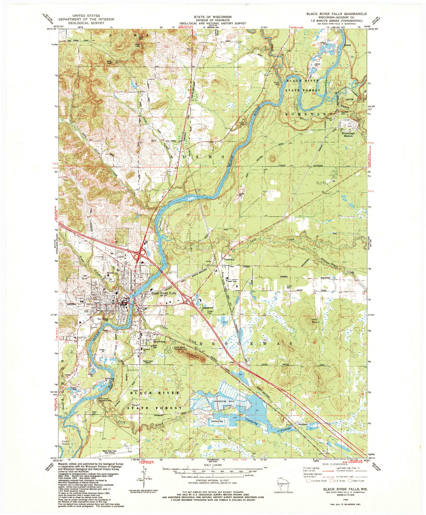 USGS 1:24000-SCALE QUADRANGLE FOR BLACK RIVER FALLS, WI 1984