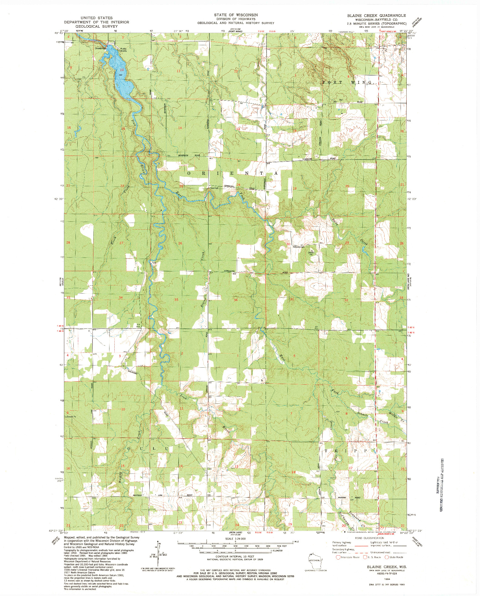 USGS 1:24000-SCALE QUADRANGLE FOR BLAINE CREEK, WI 1984