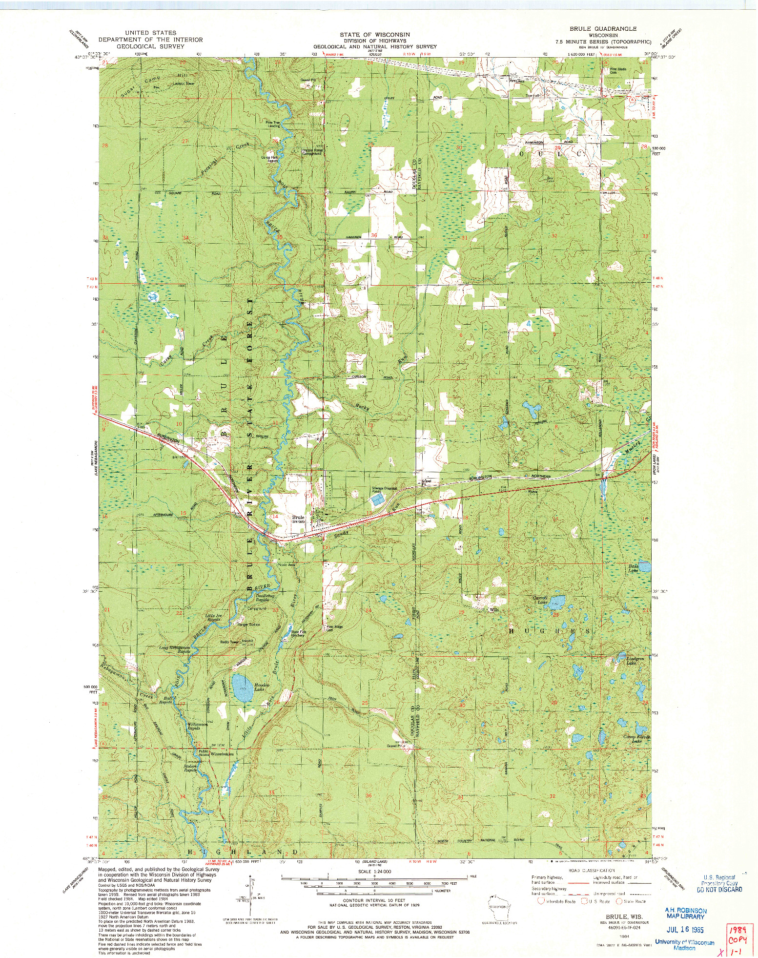 USGS 1:24000-SCALE QUADRANGLE FOR BRULE, WI 1984