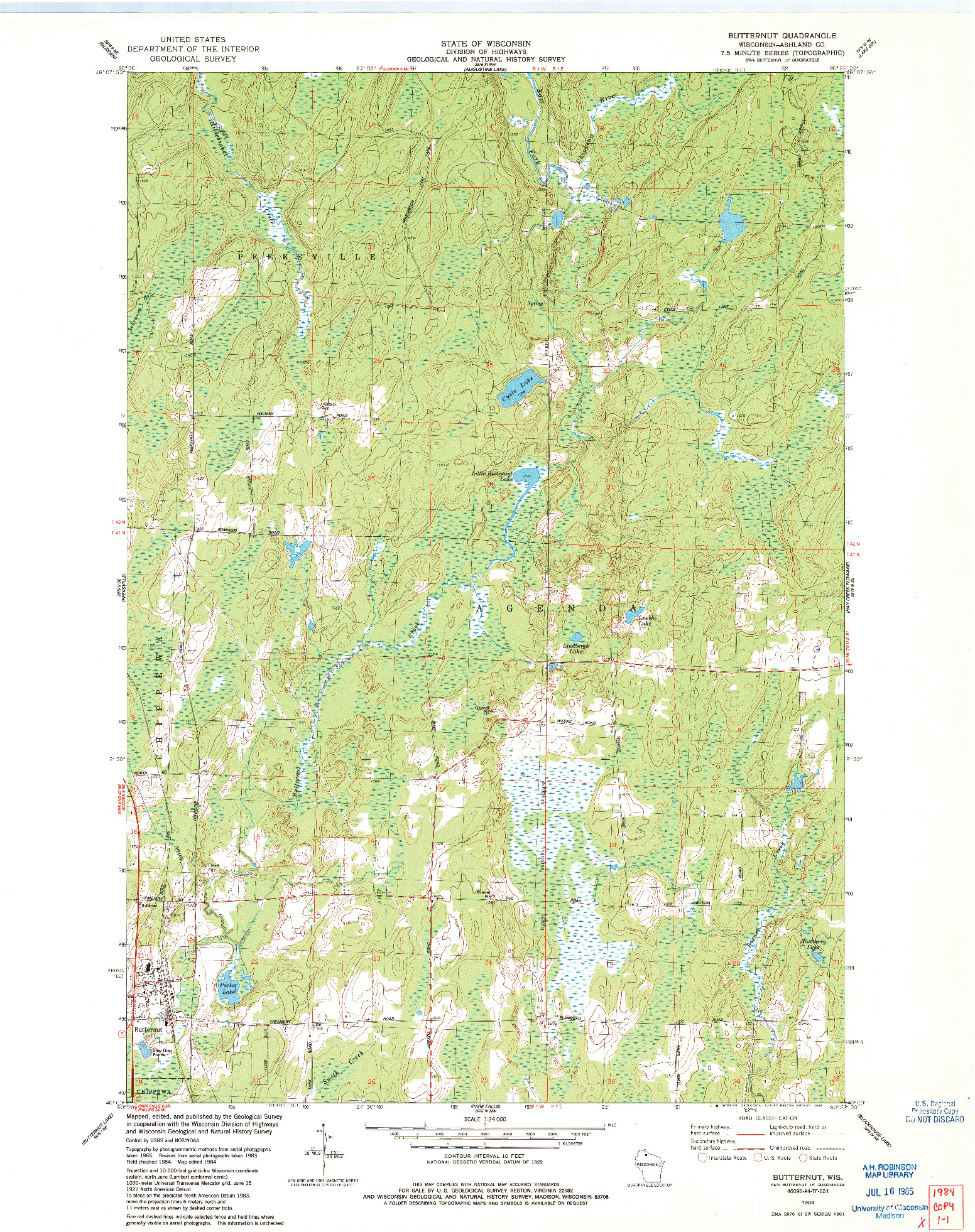 USGS 1:24000-SCALE QUADRANGLE FOR BUTTERNUT, WI 1984